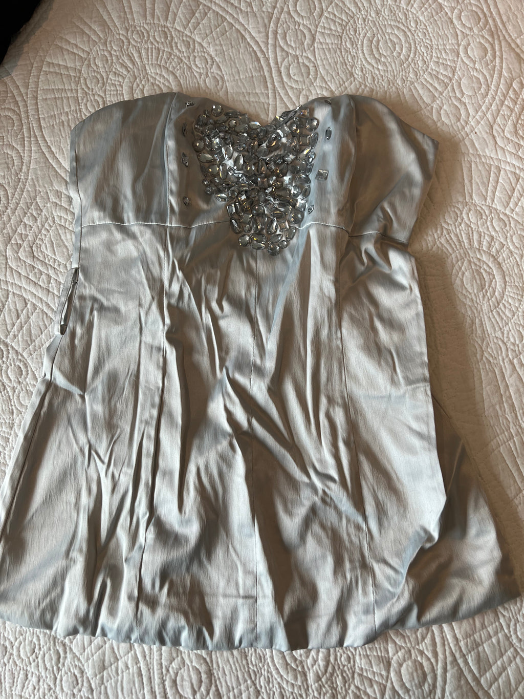 Beige strapless corset top / silver jewl detailing