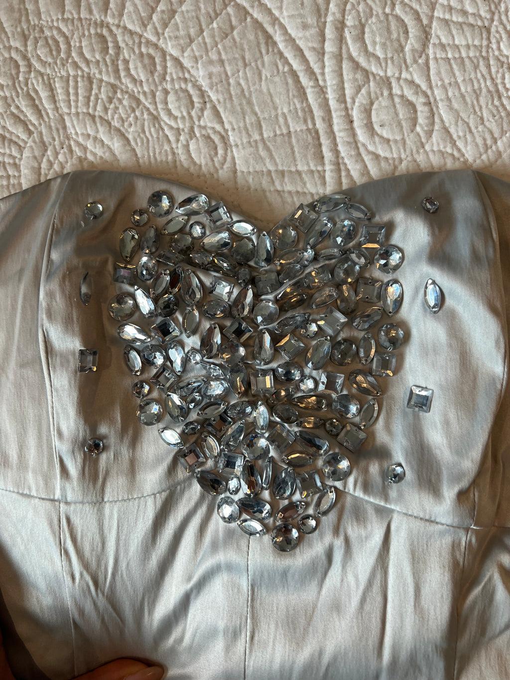 Beige strapless corset top / silver jewl detailing