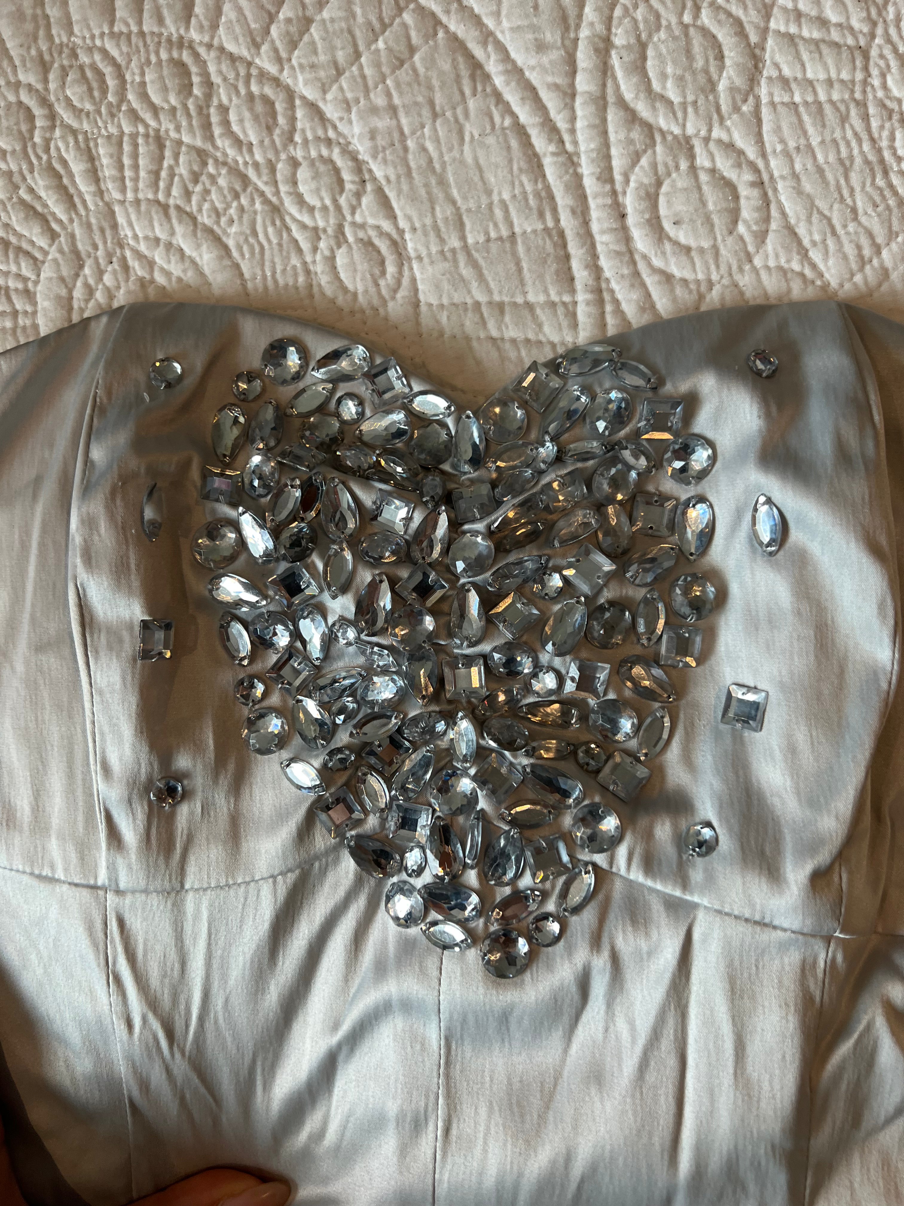 Beige strapless corset top / silver jewl detailing