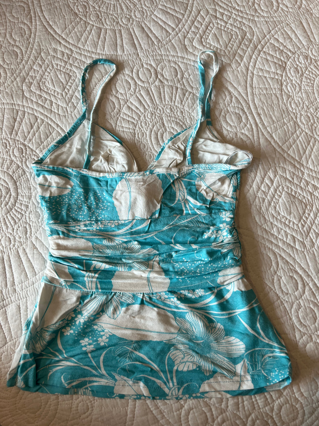 Jane Norman Blue / white spagetti strap crop top, front tie up detail