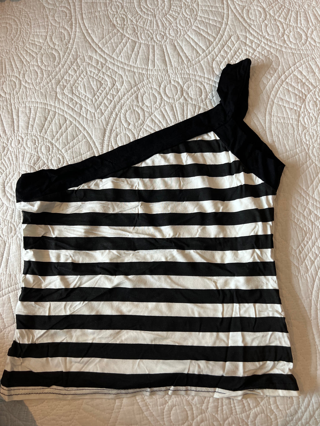Asymmetrical black and white stripe top