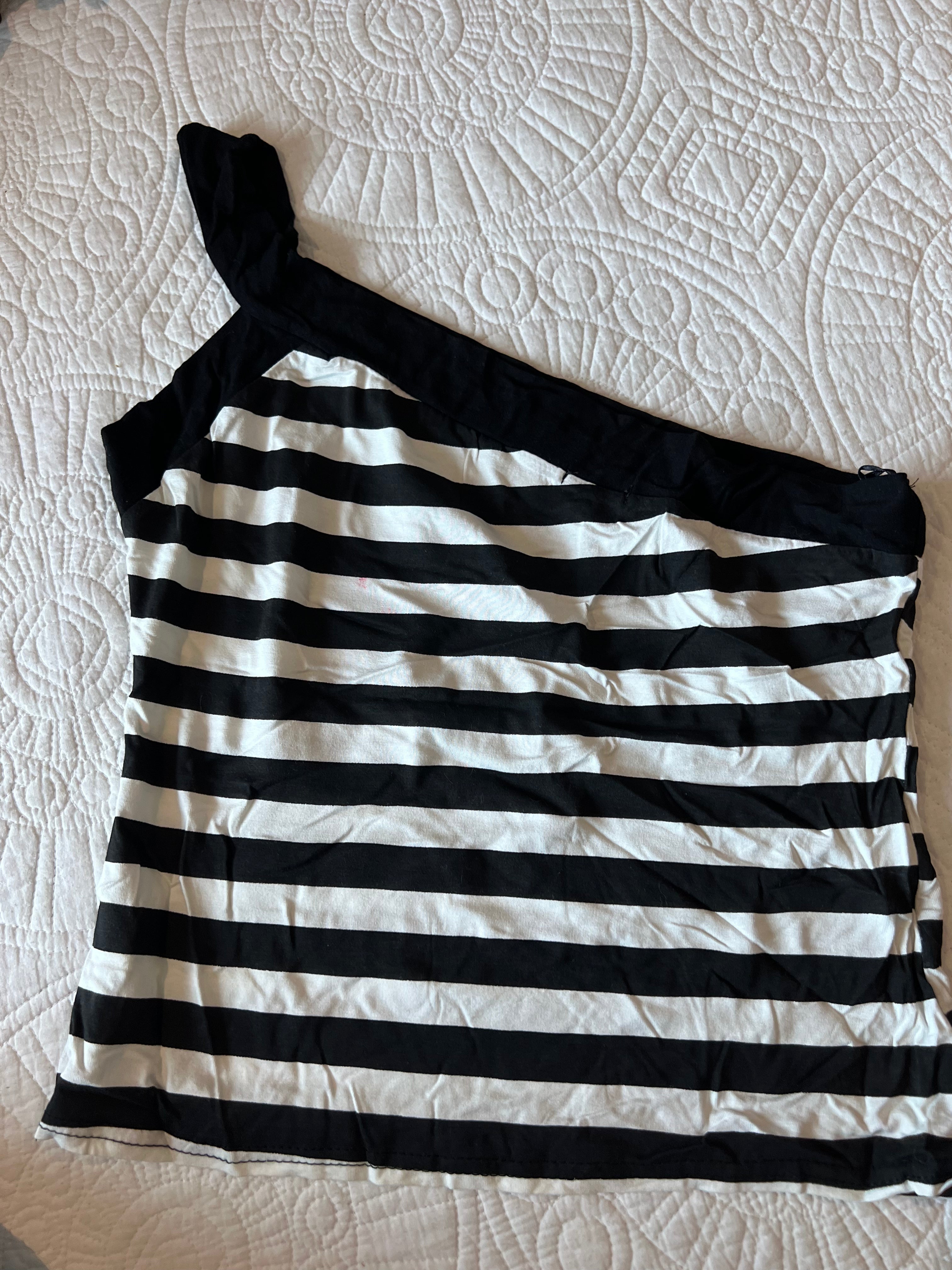Asymmetrical black and white stripe top