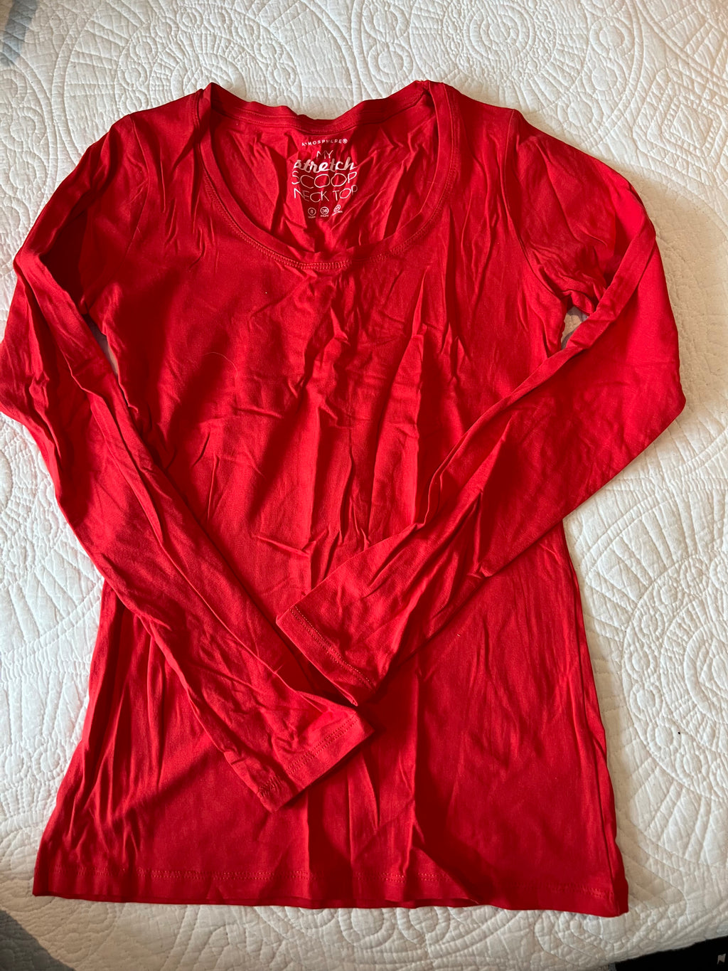 Red long sleeve scoop neck top