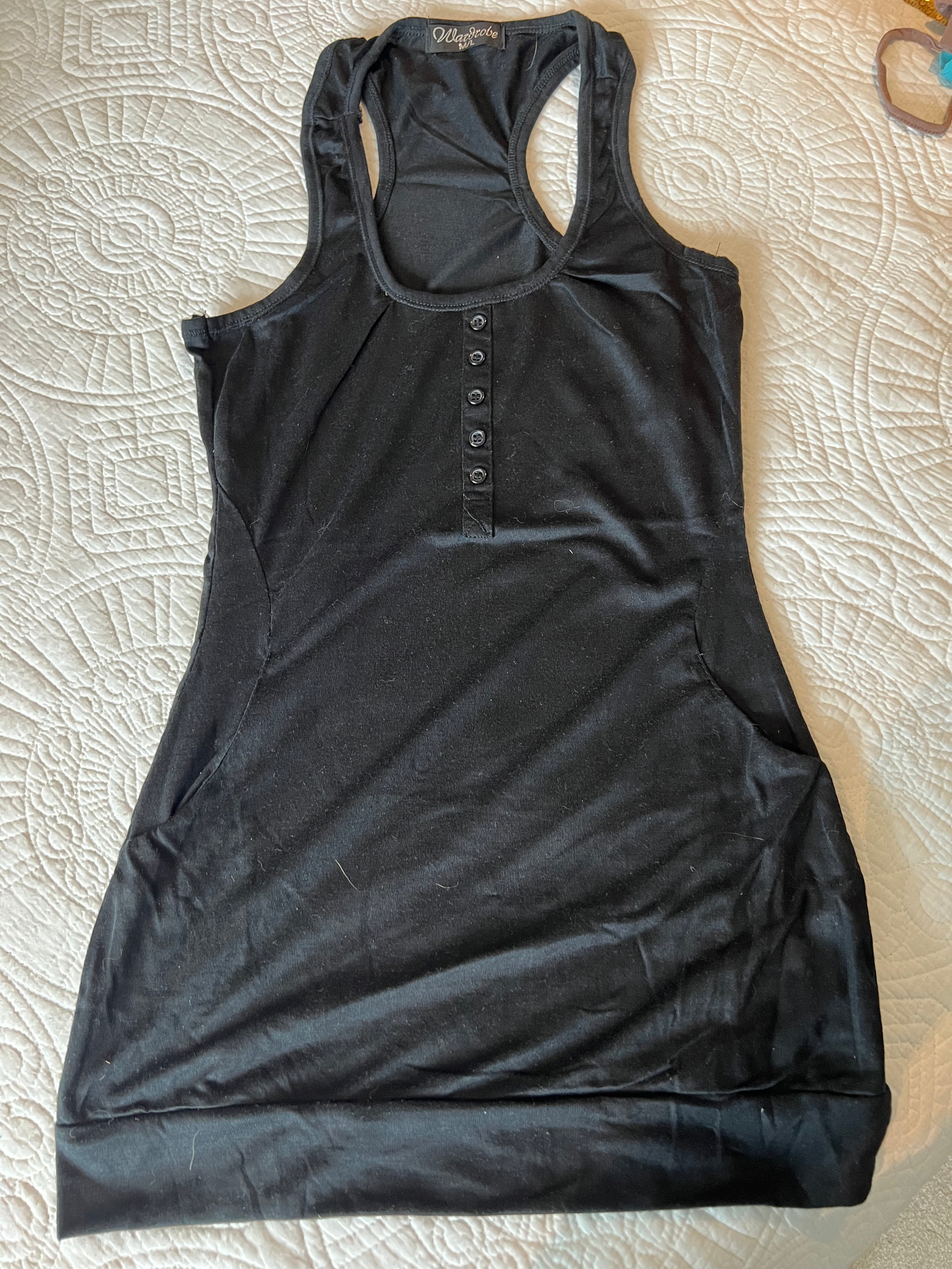Black button detail long tank top, size M - L