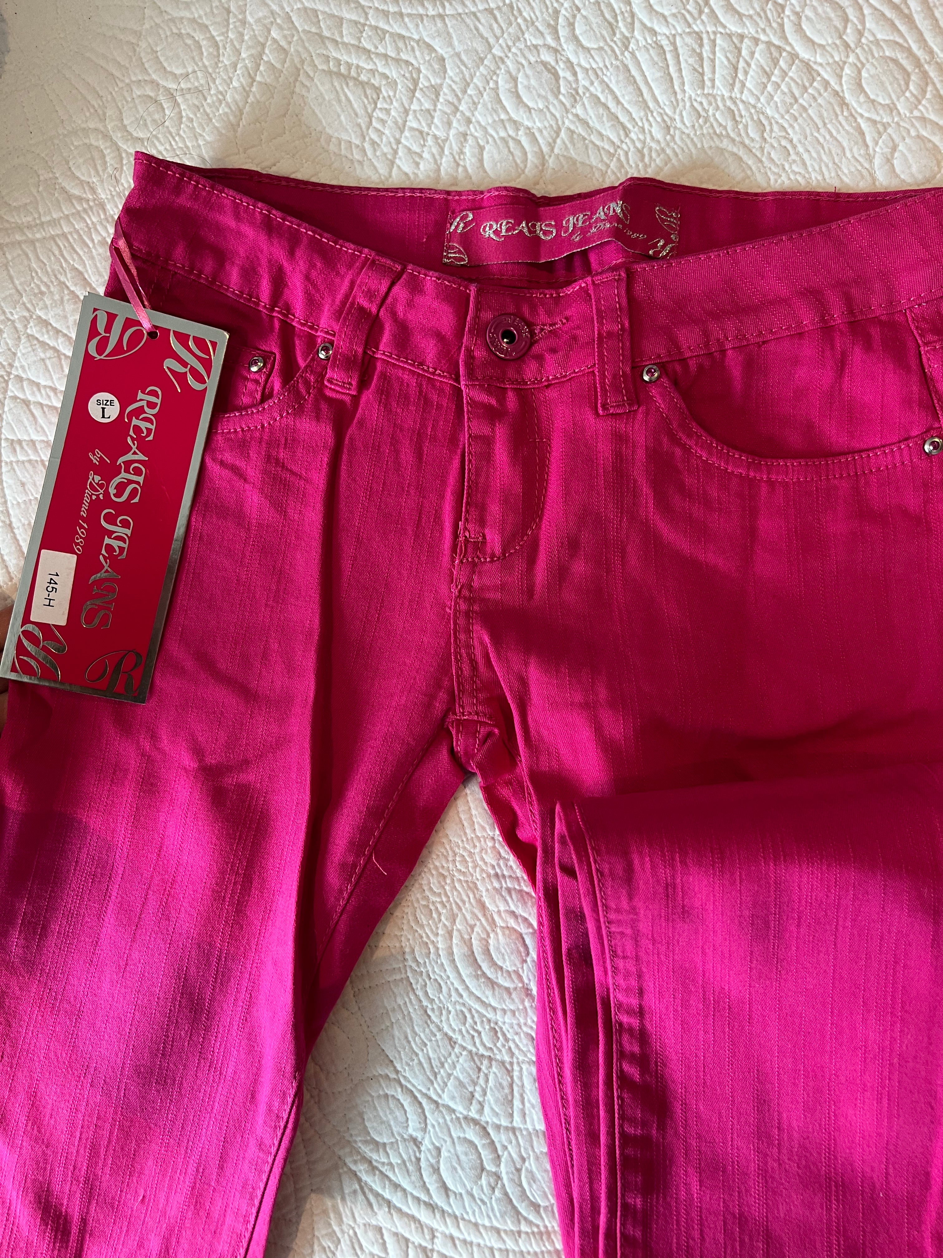 Hot pink jeans / low rise / straight leg