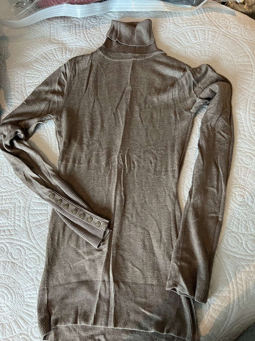 Long beige turtle neck top