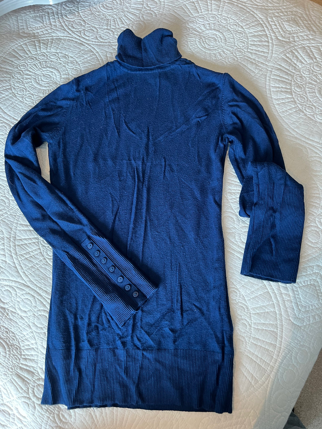 Navy long sleeve turtleneck top, small rip by neckline (see pics), size 10