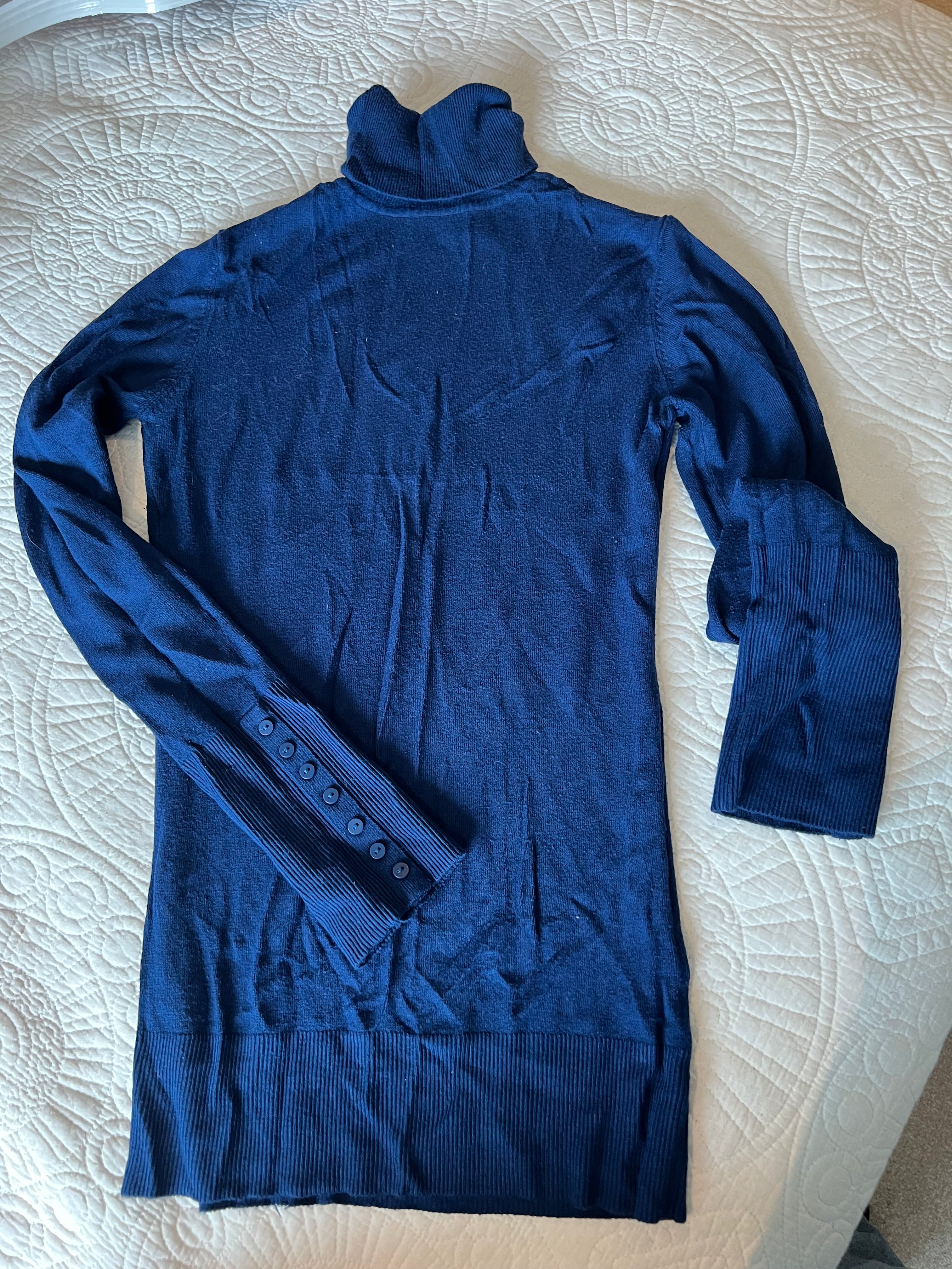 Navy long sleeve turtleneck top, small rip by neckline (see pics), size 10