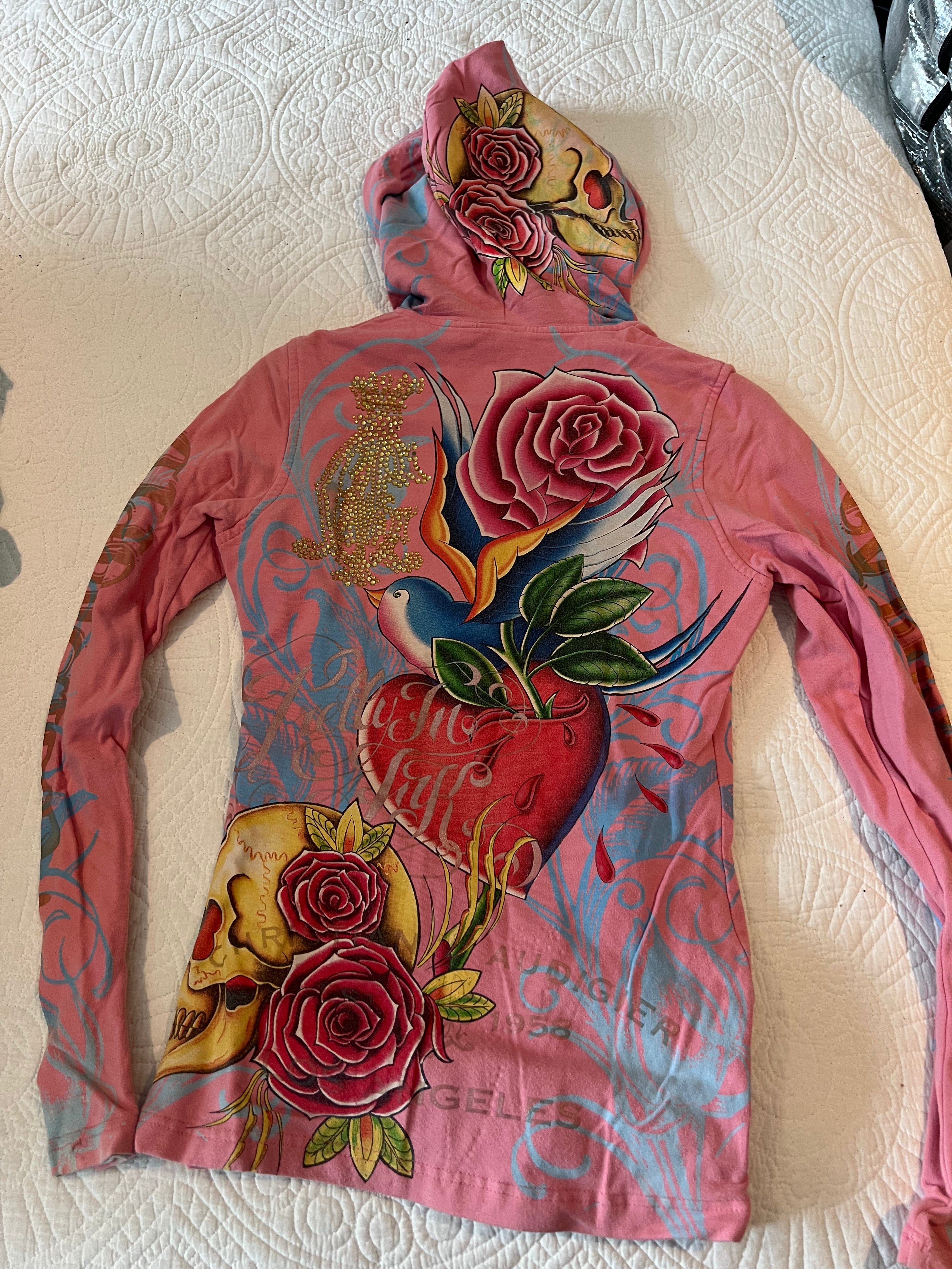 Ed Hardy Pink / multiple colour zip up hoodie