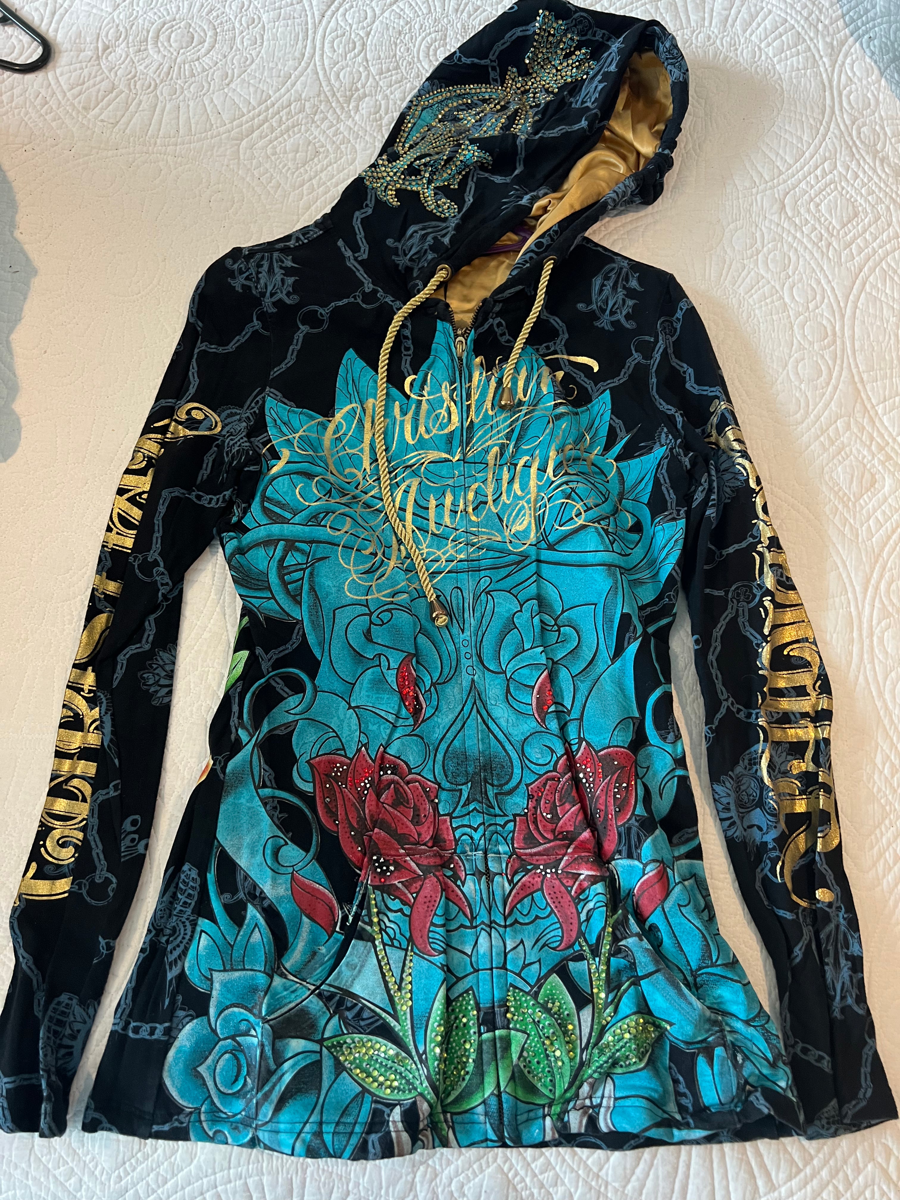 Ed Hardy Black, blue / multiple colour zip up hoodie