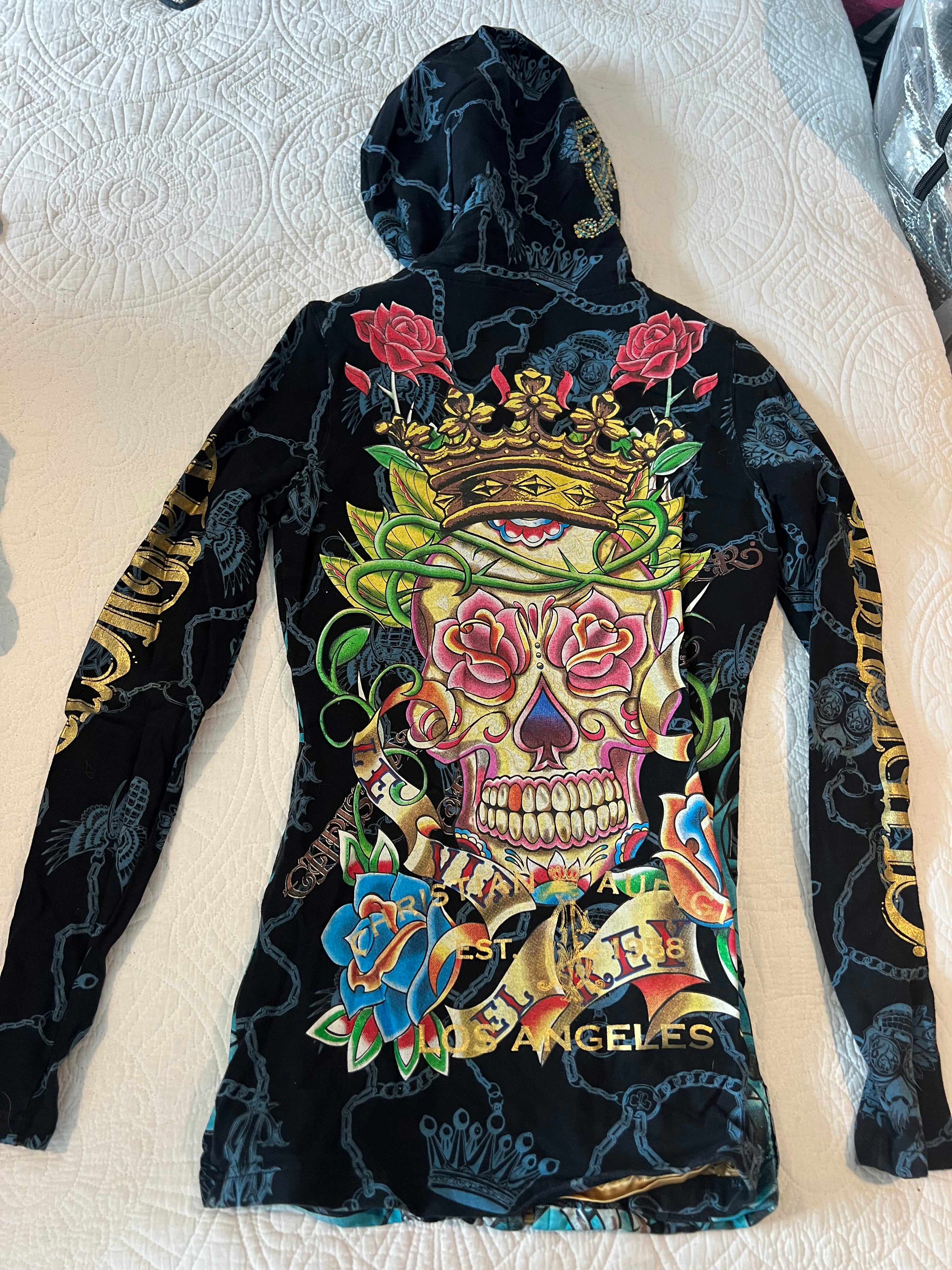 Ed Hardy Black, blue / multiple colour zip up hoodie