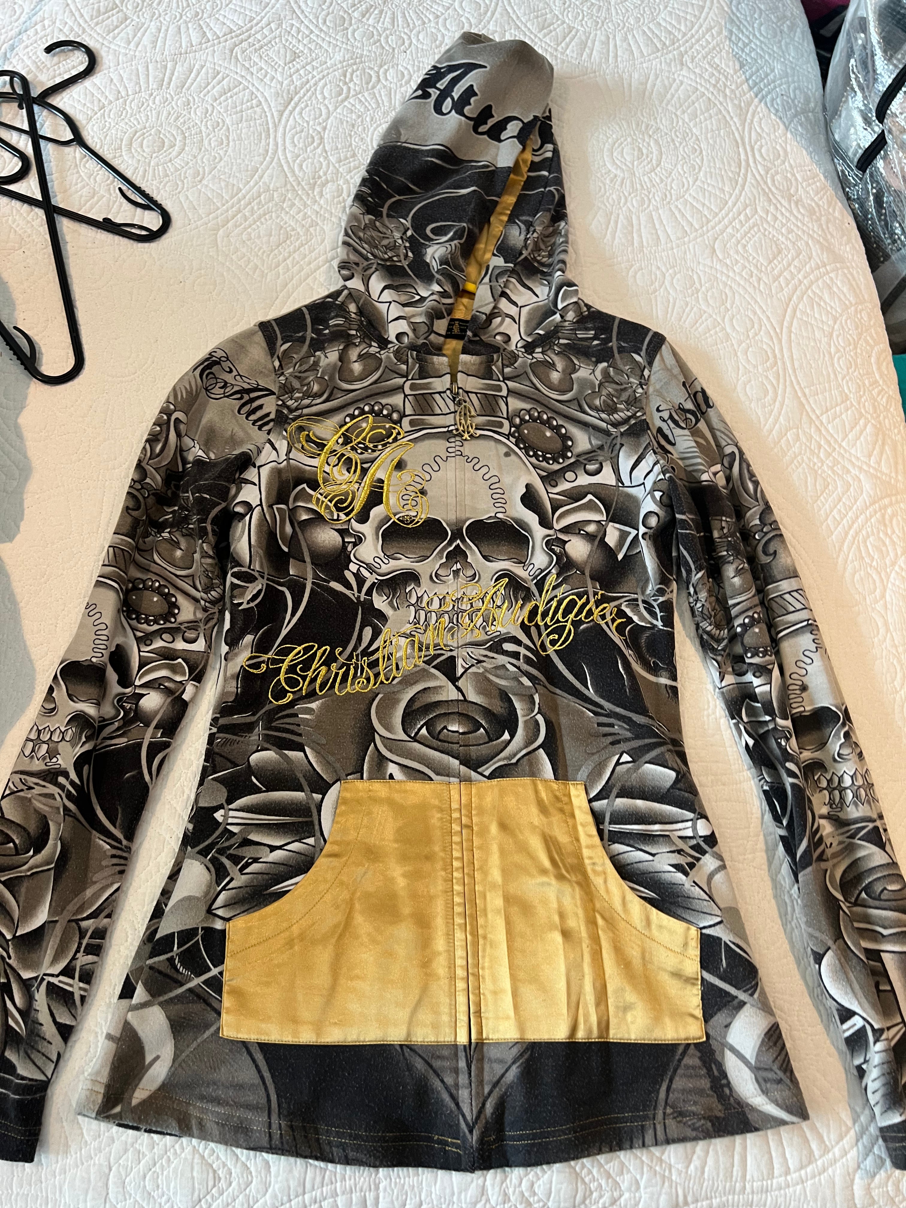 Ed Hardy Grey / multiple colour zip up hoodie