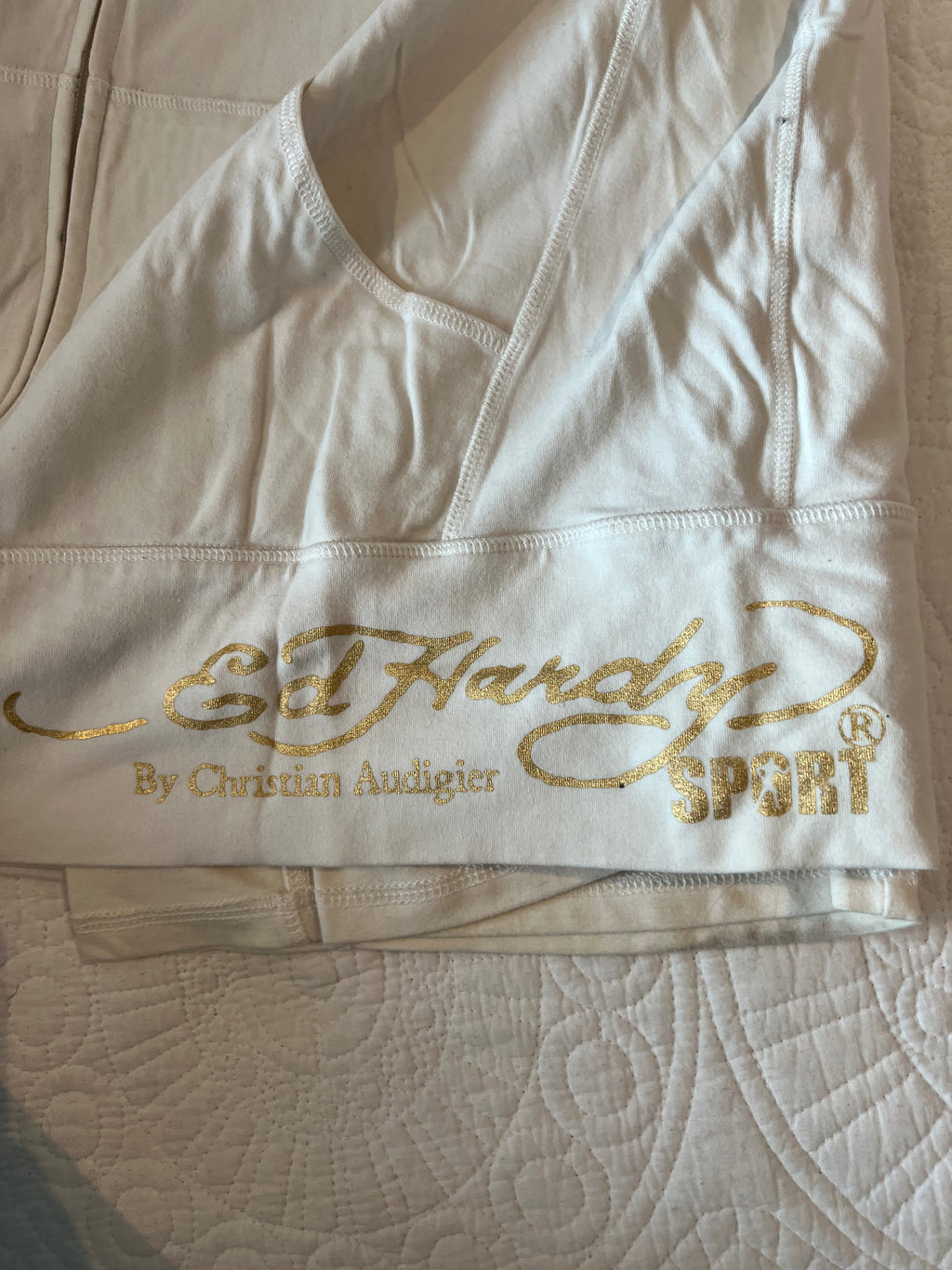Ed Hardy White zip up hoodie and trouser two piece set