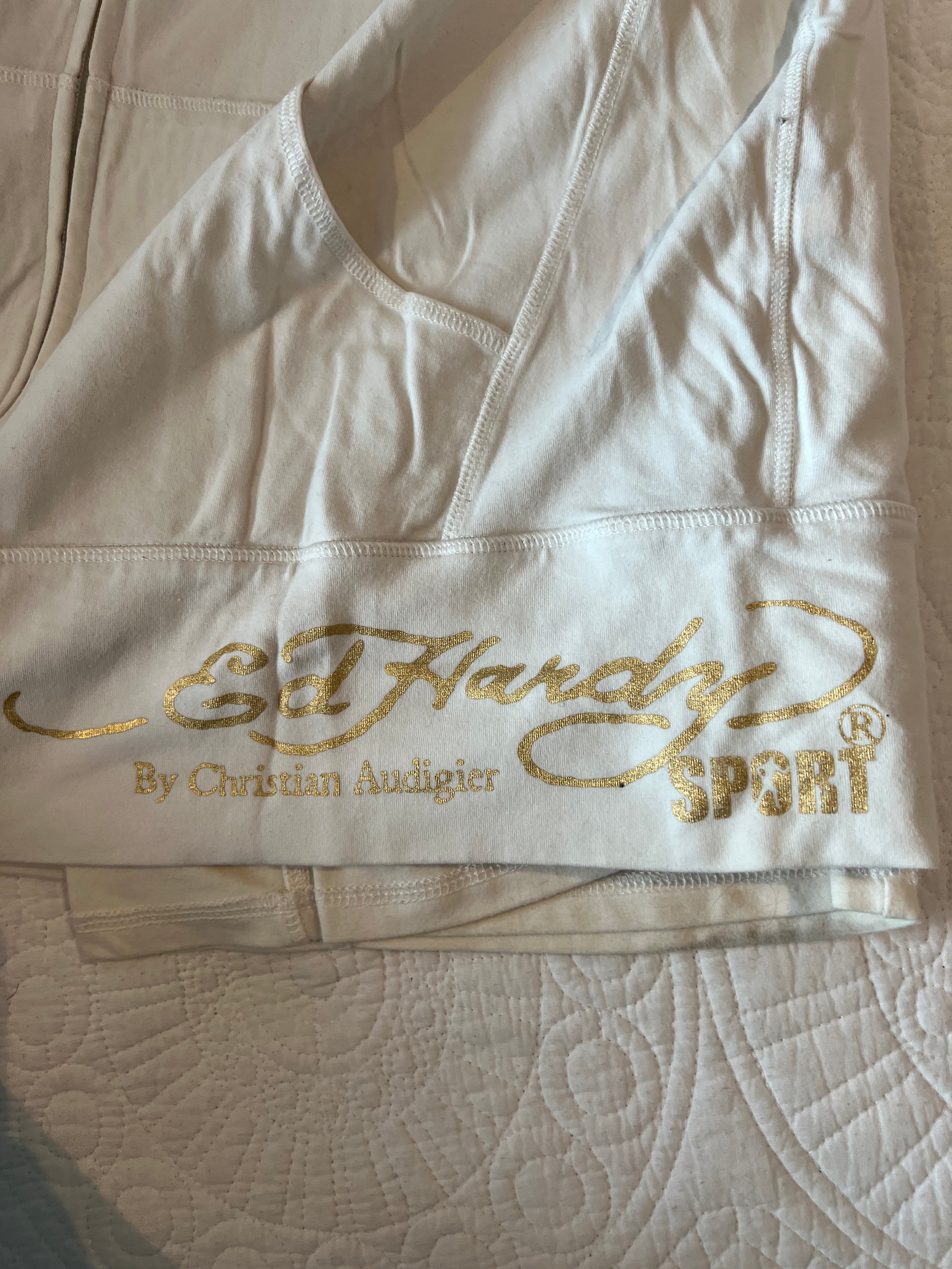 Ed Hardy White zip up hoodie and trouser two piece set