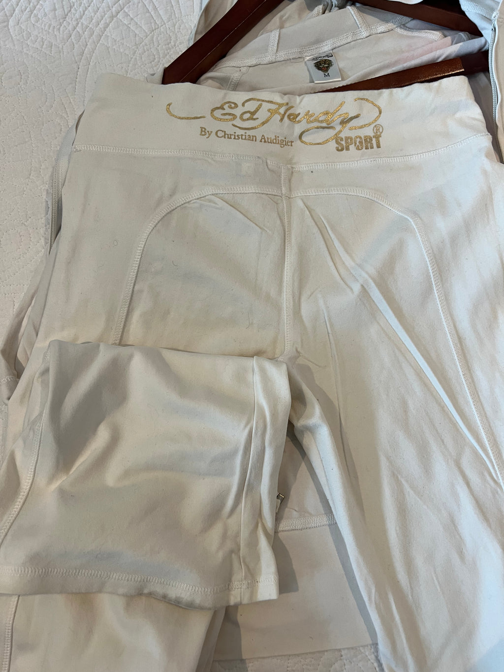 Ed Hardy White zip up hoodie and trouser two piece set