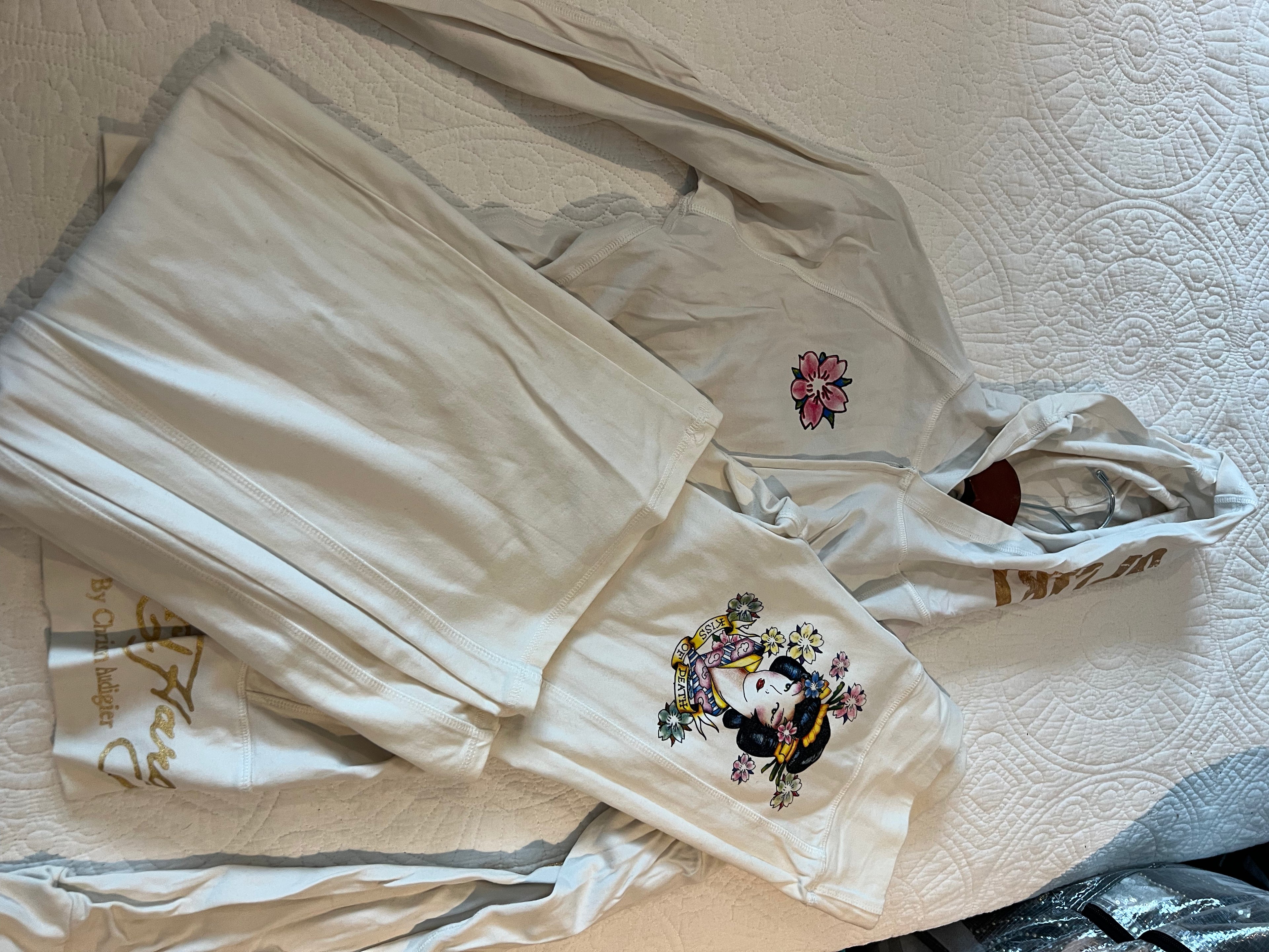 Ed Hardy White zip up hoodie and trouser two piece set