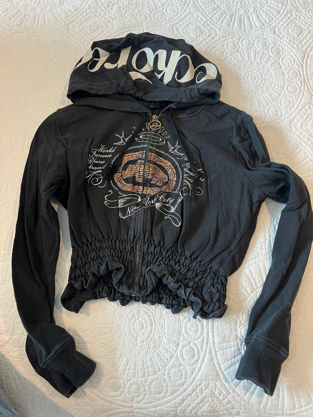 Black zip up hoodie / Sequin detai