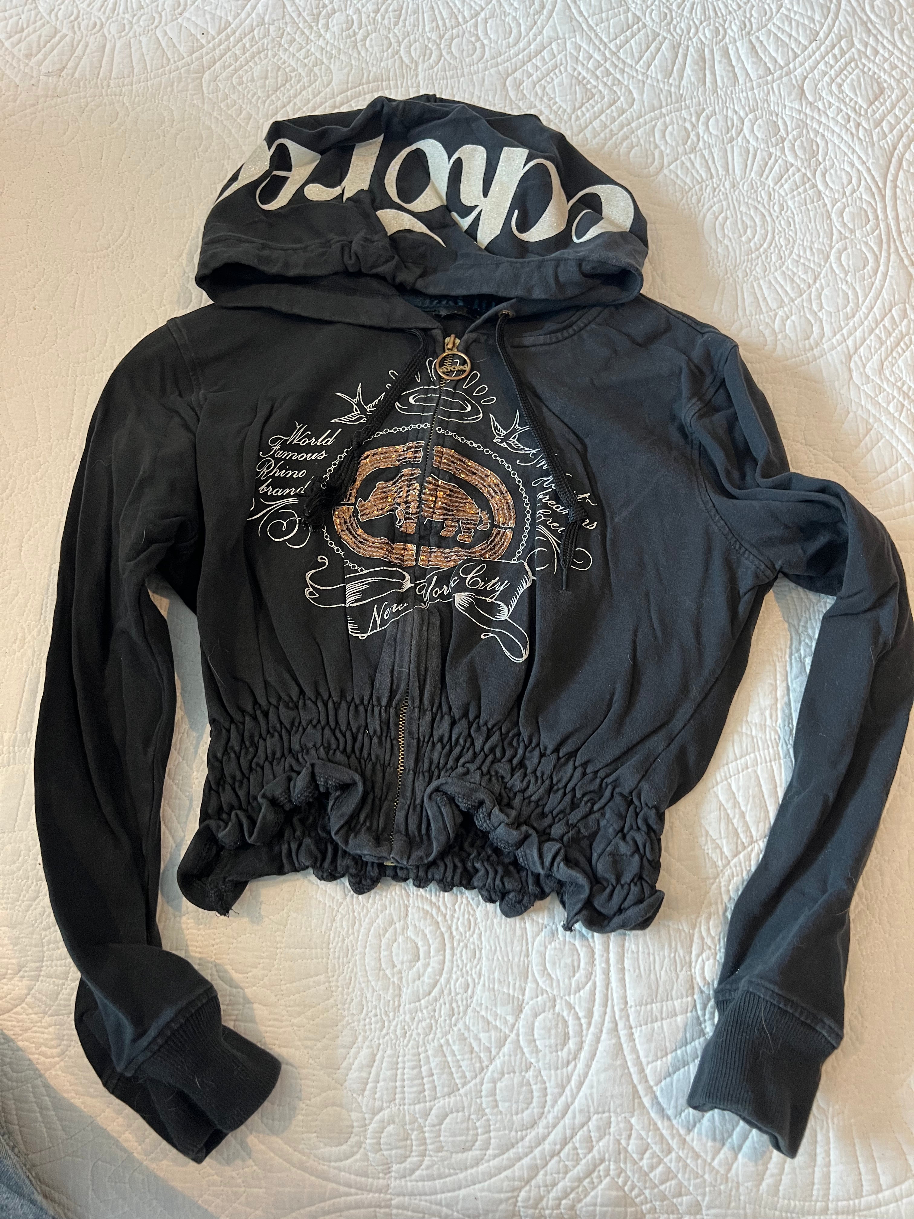 Black zip up hoodie / Sequin detai