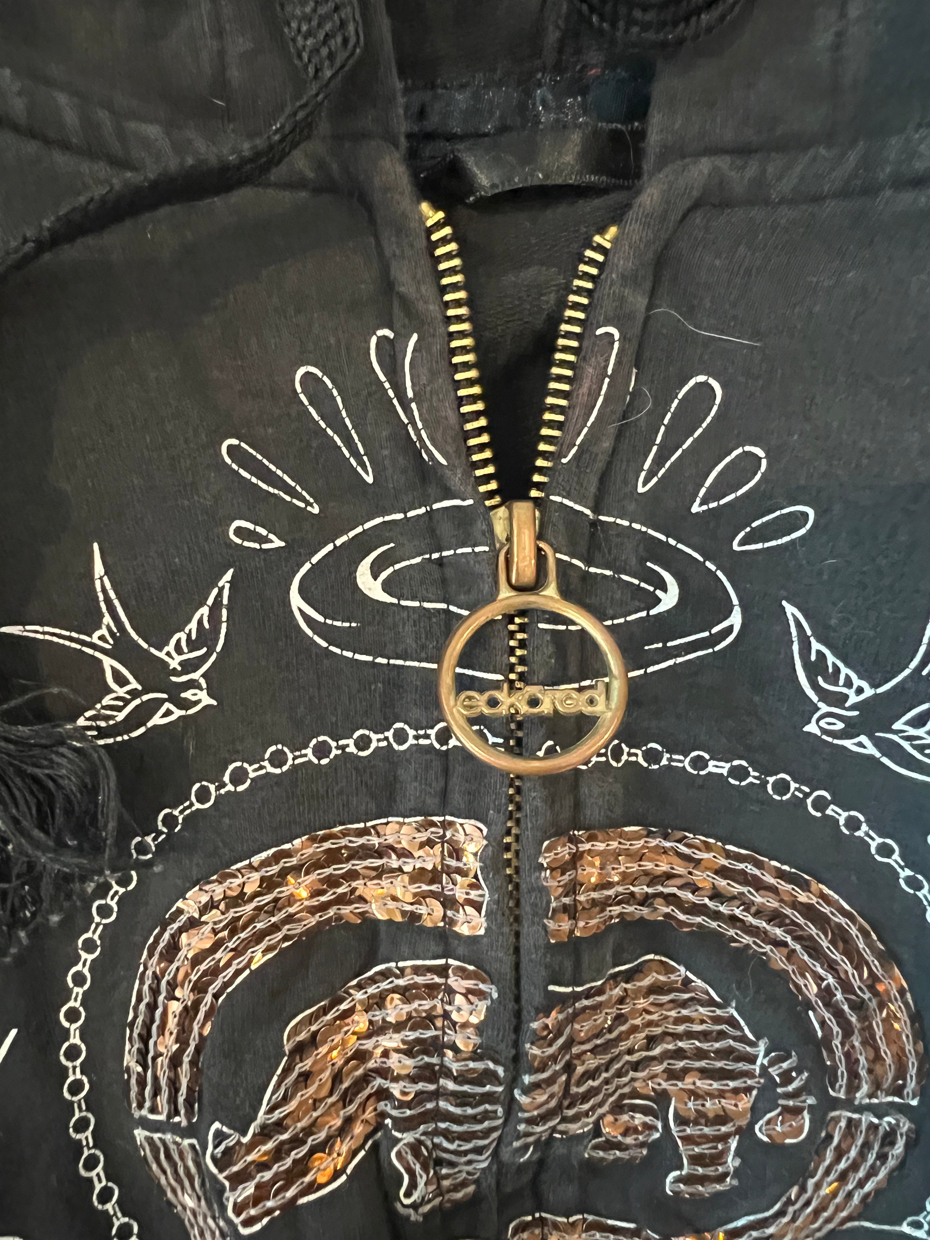 Black zip up hoodie / Sequin detai