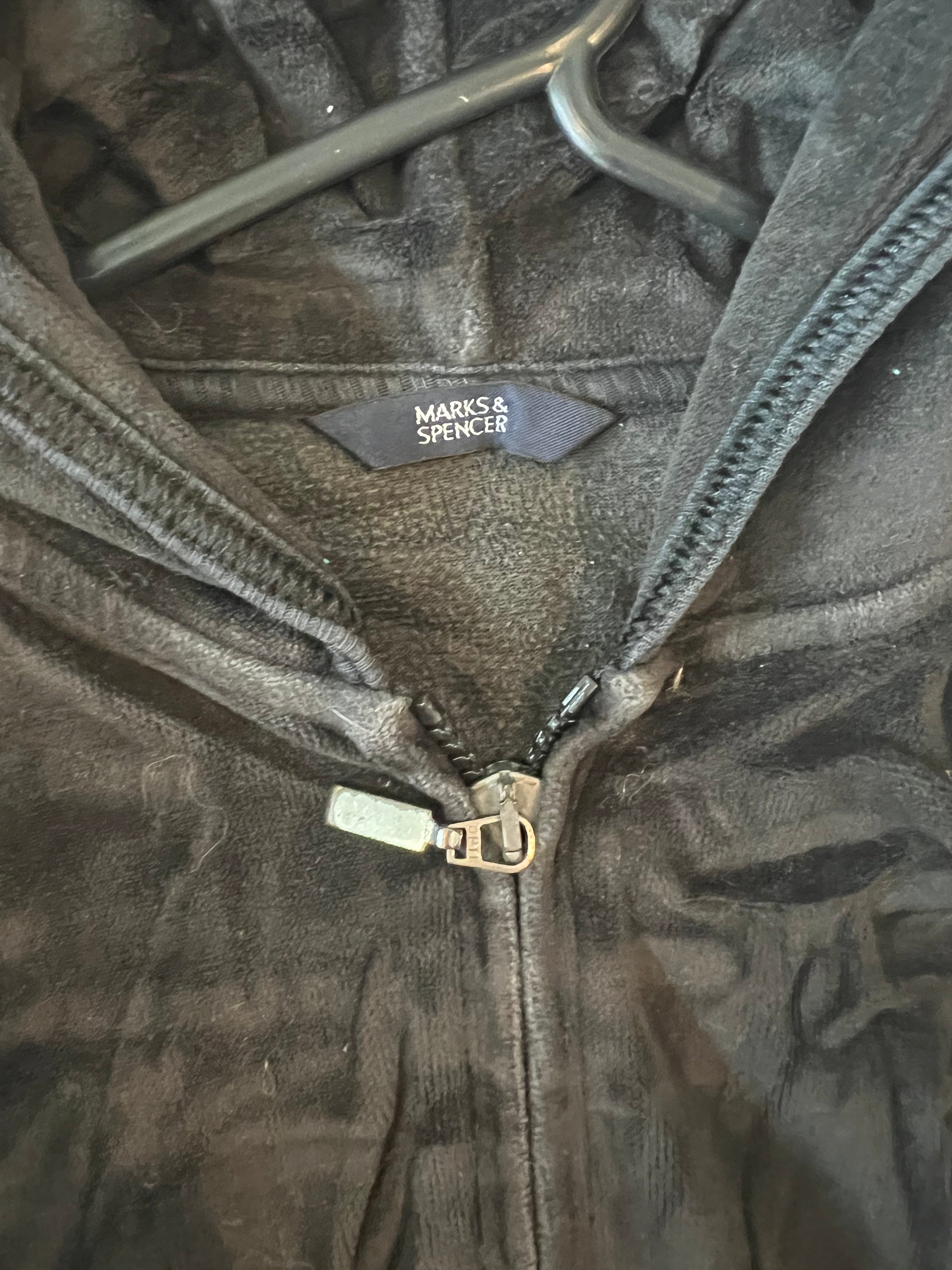 Black velvet style fabric zip up hoodie
