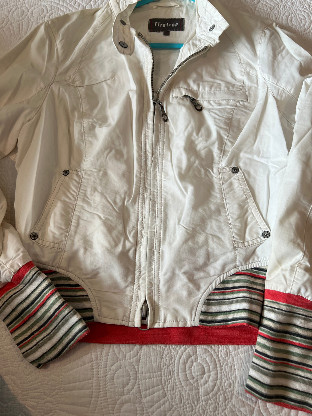 Firetrap White jacket with colourful stripe details