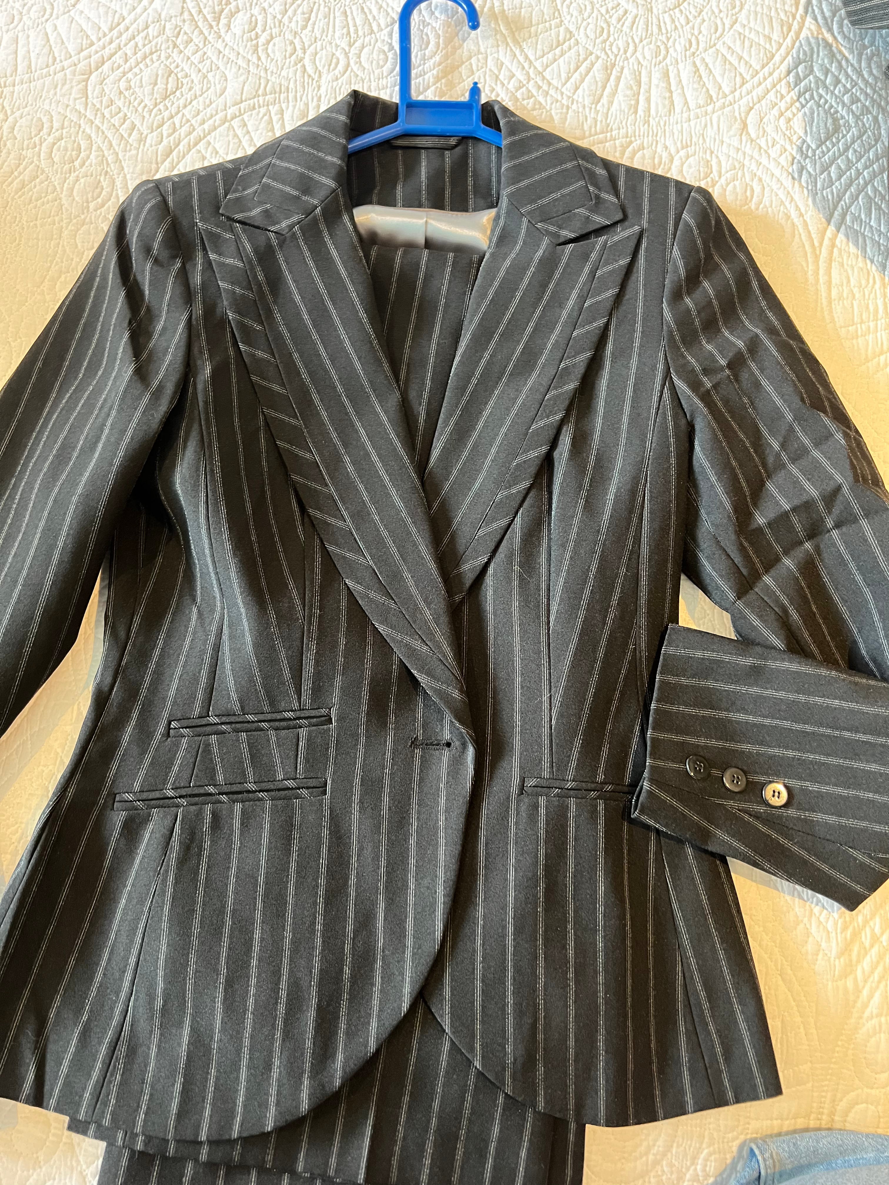 Black and white stripe style blazer two piece set with trousers