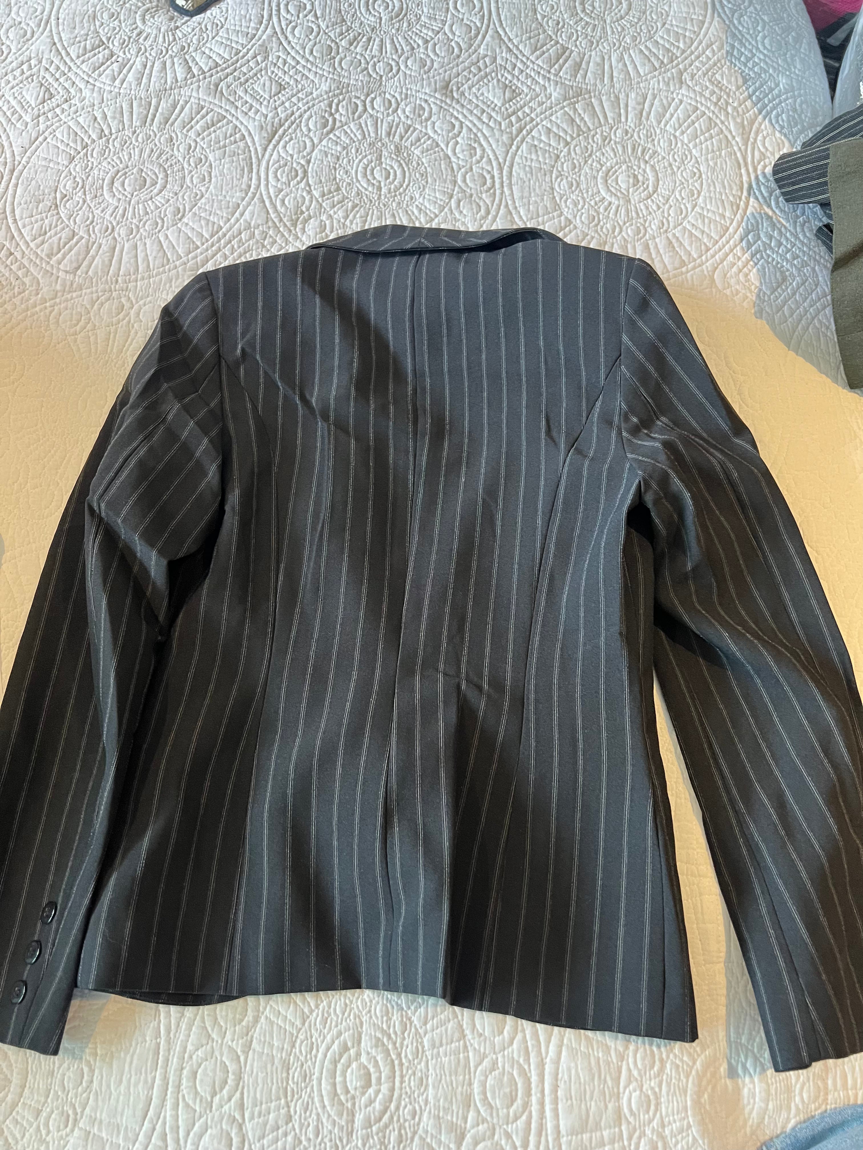 Black and white stripe style blazer two piece set with trousers