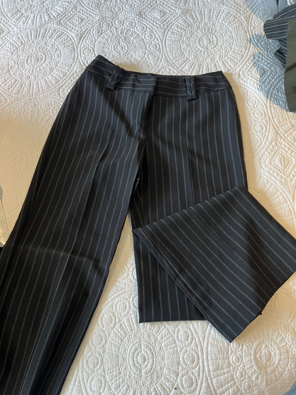 Black and white stripe style blazer two piece set with trousers