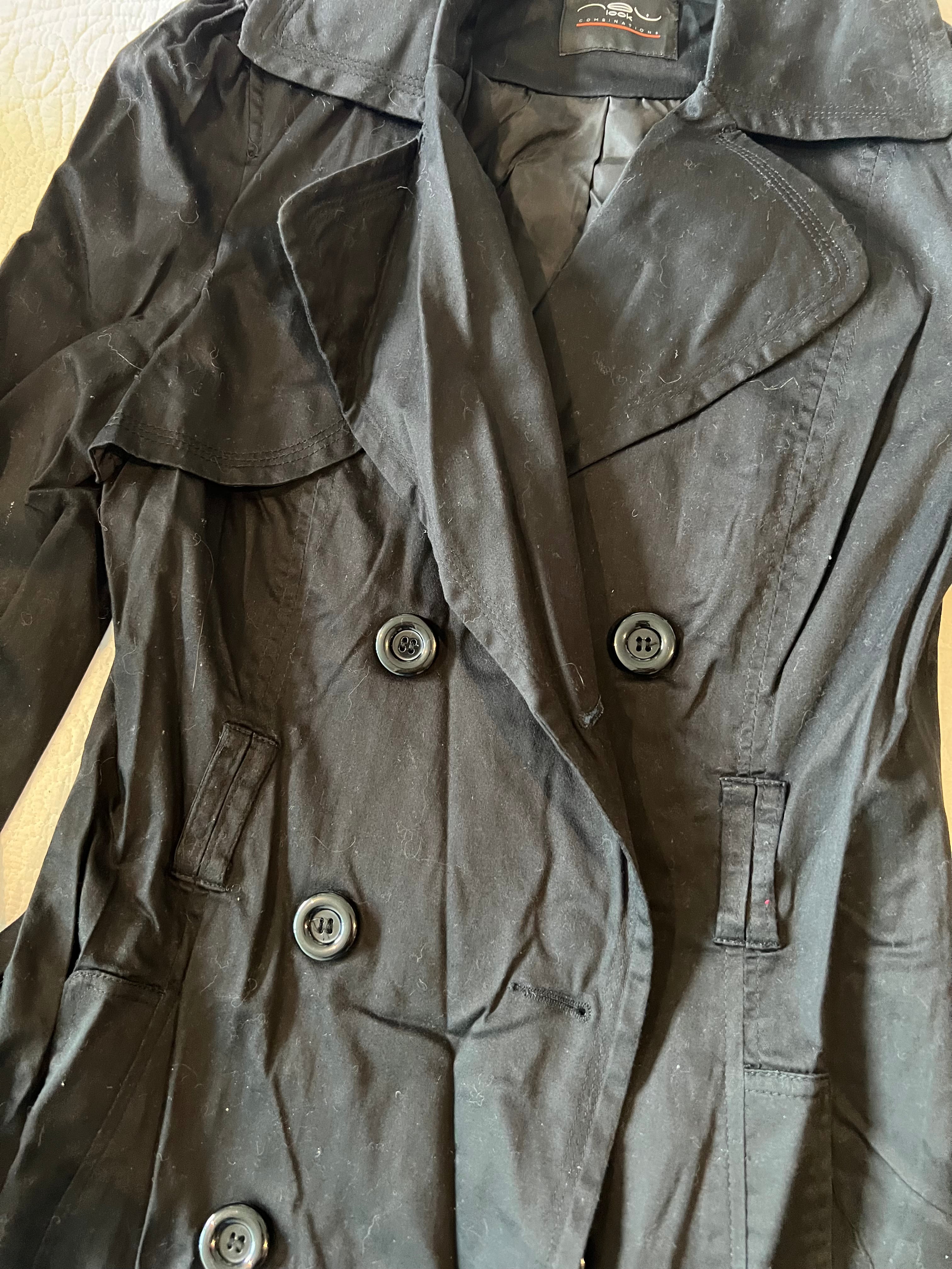 Black, mid length trench coat