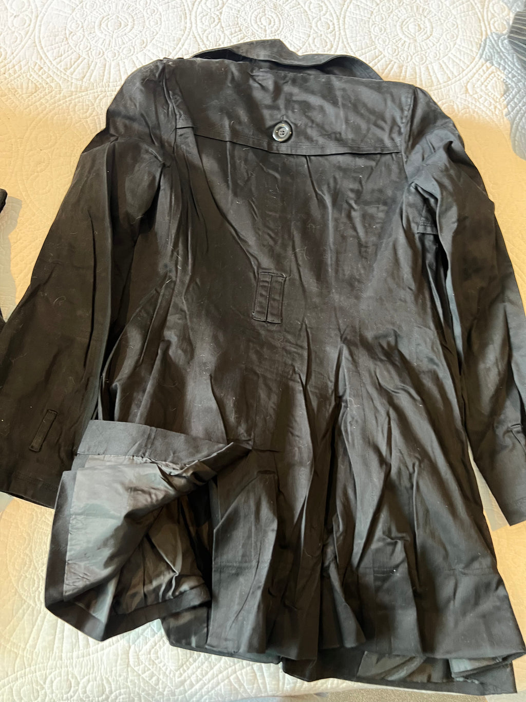 Black, mid length trench coat