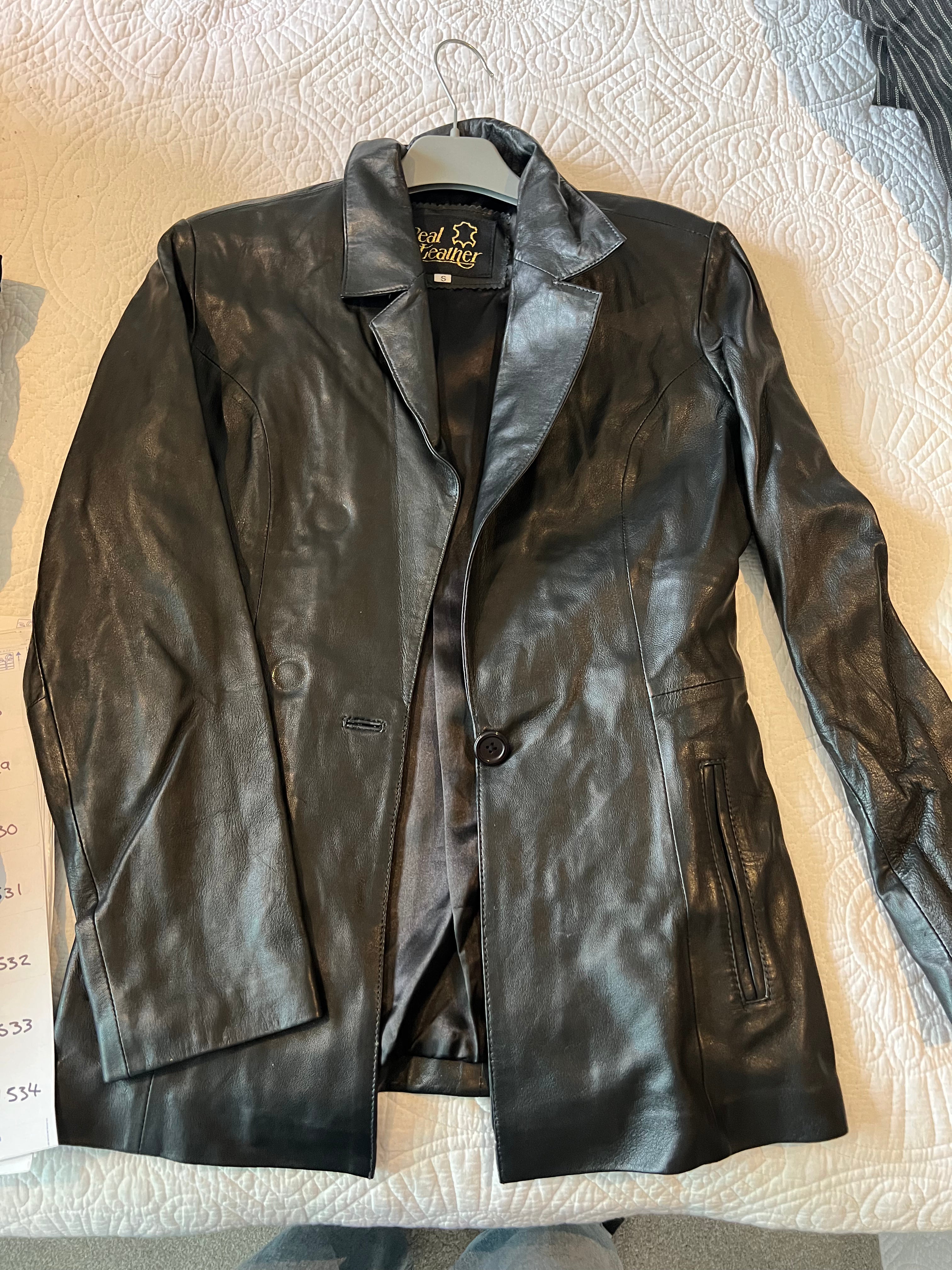 Real leather black coat
