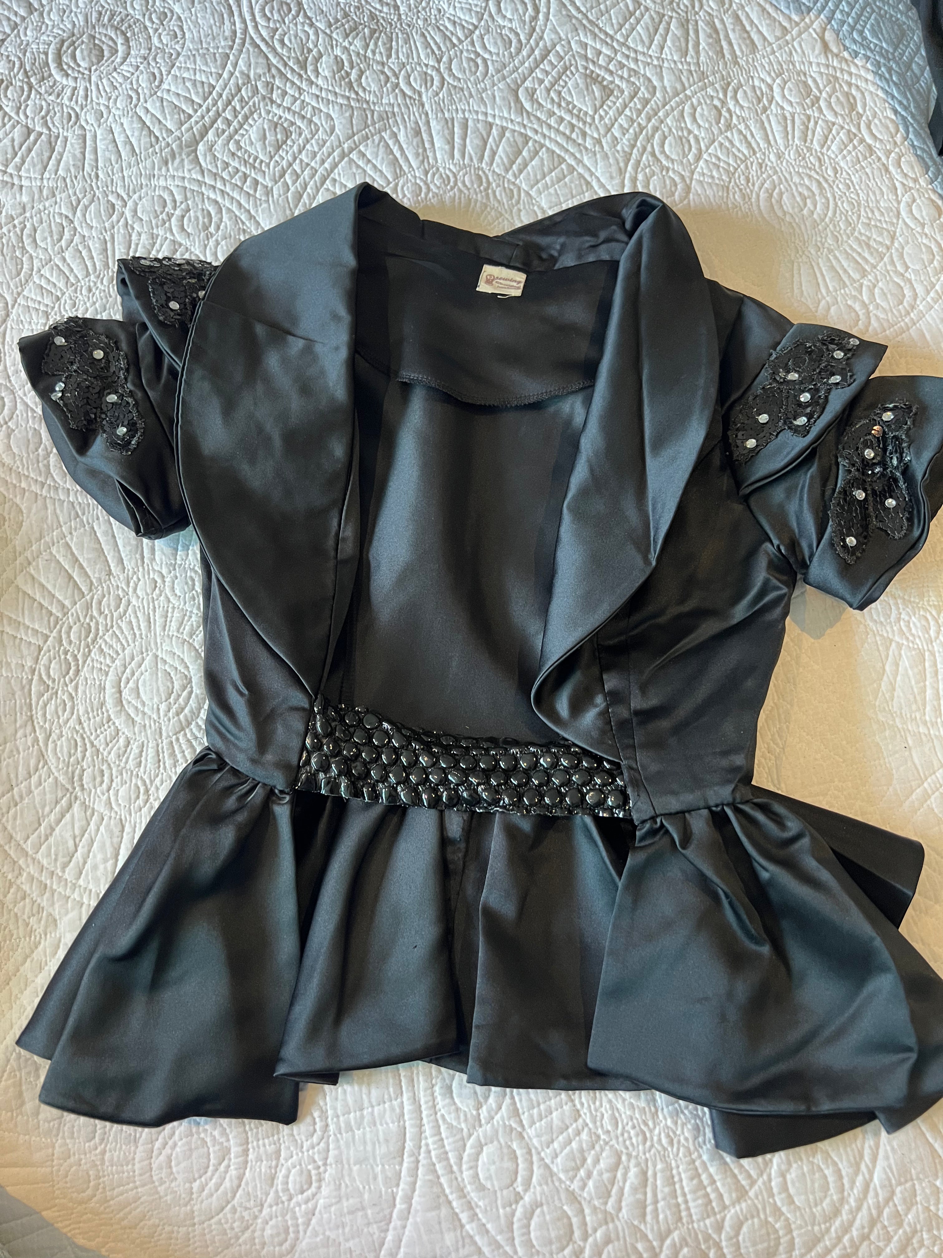 Custom made satin like jacket, Frills & embroidery on arms