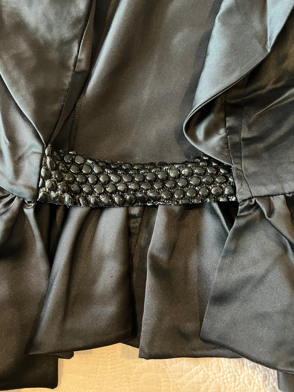 Custom made satin like jacket, Frills & embroidery on arms