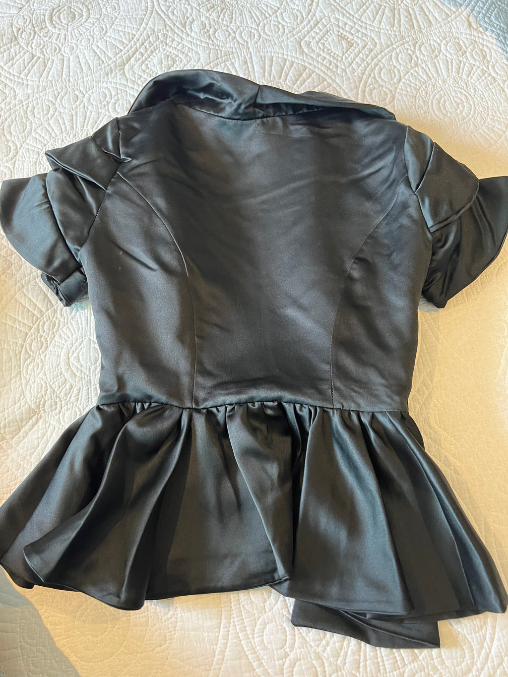 Custom made satin like jacket, Frills & embroidery on arms