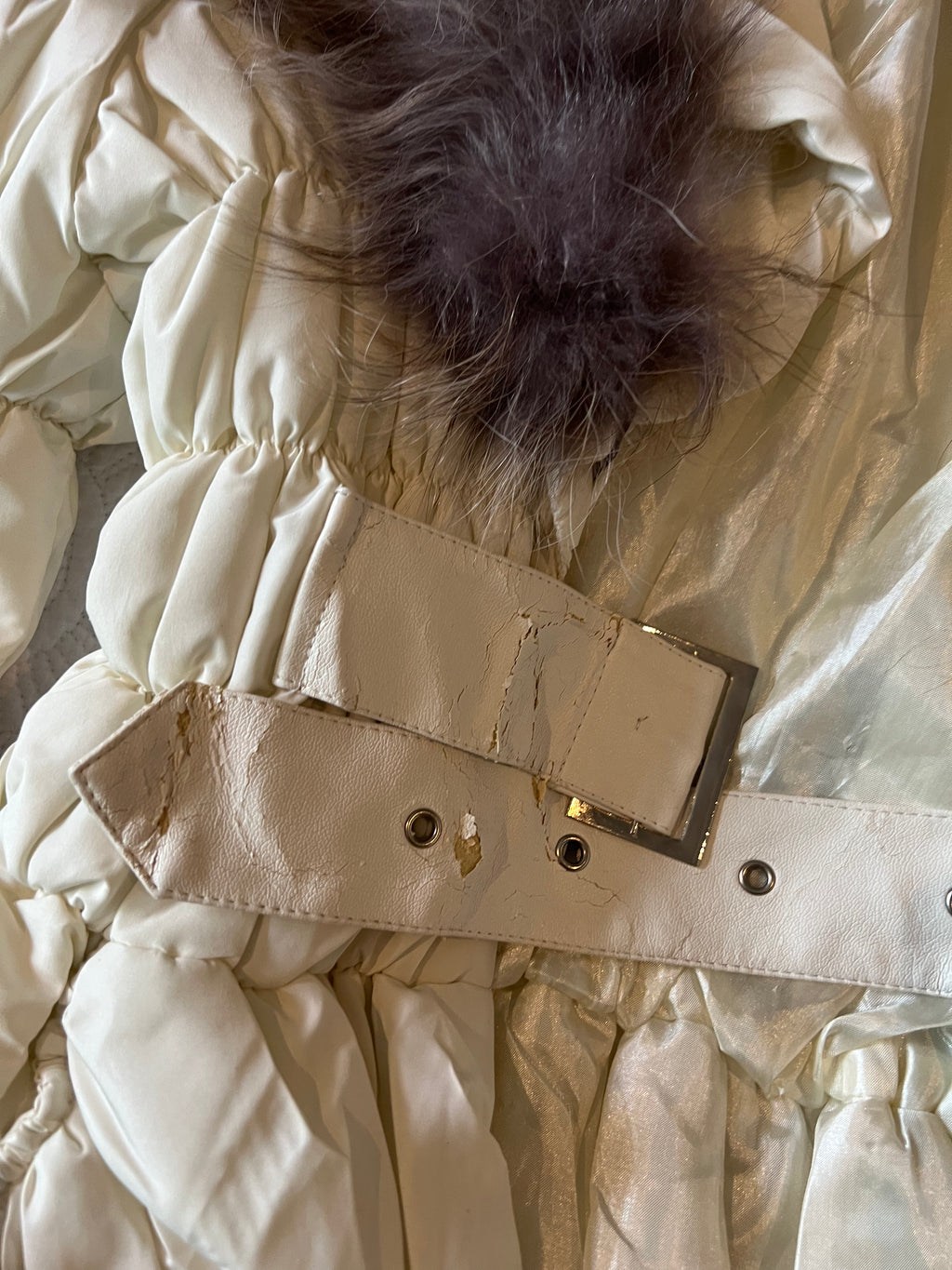 Cream coat with detachable faux fur