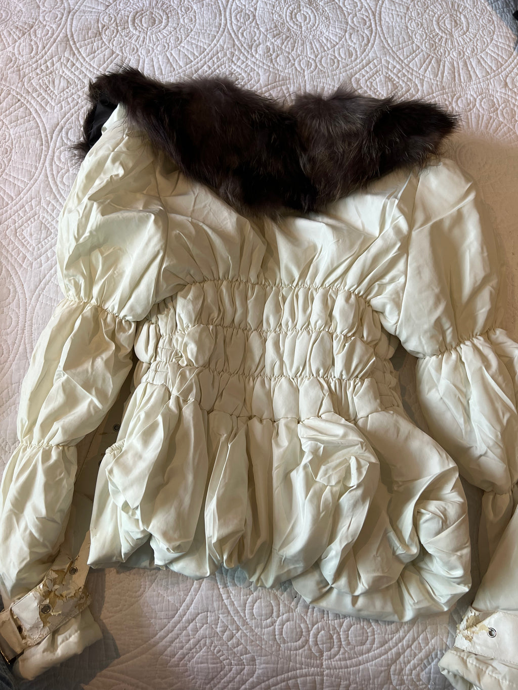 Cream coat with detachable faux fur