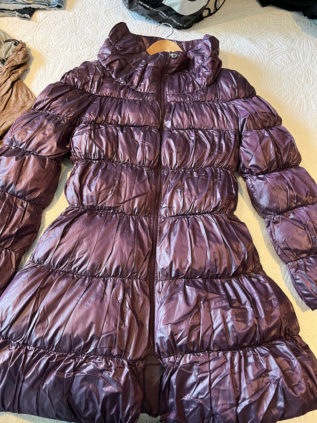 MISS SIXTY Long purple puffer coat