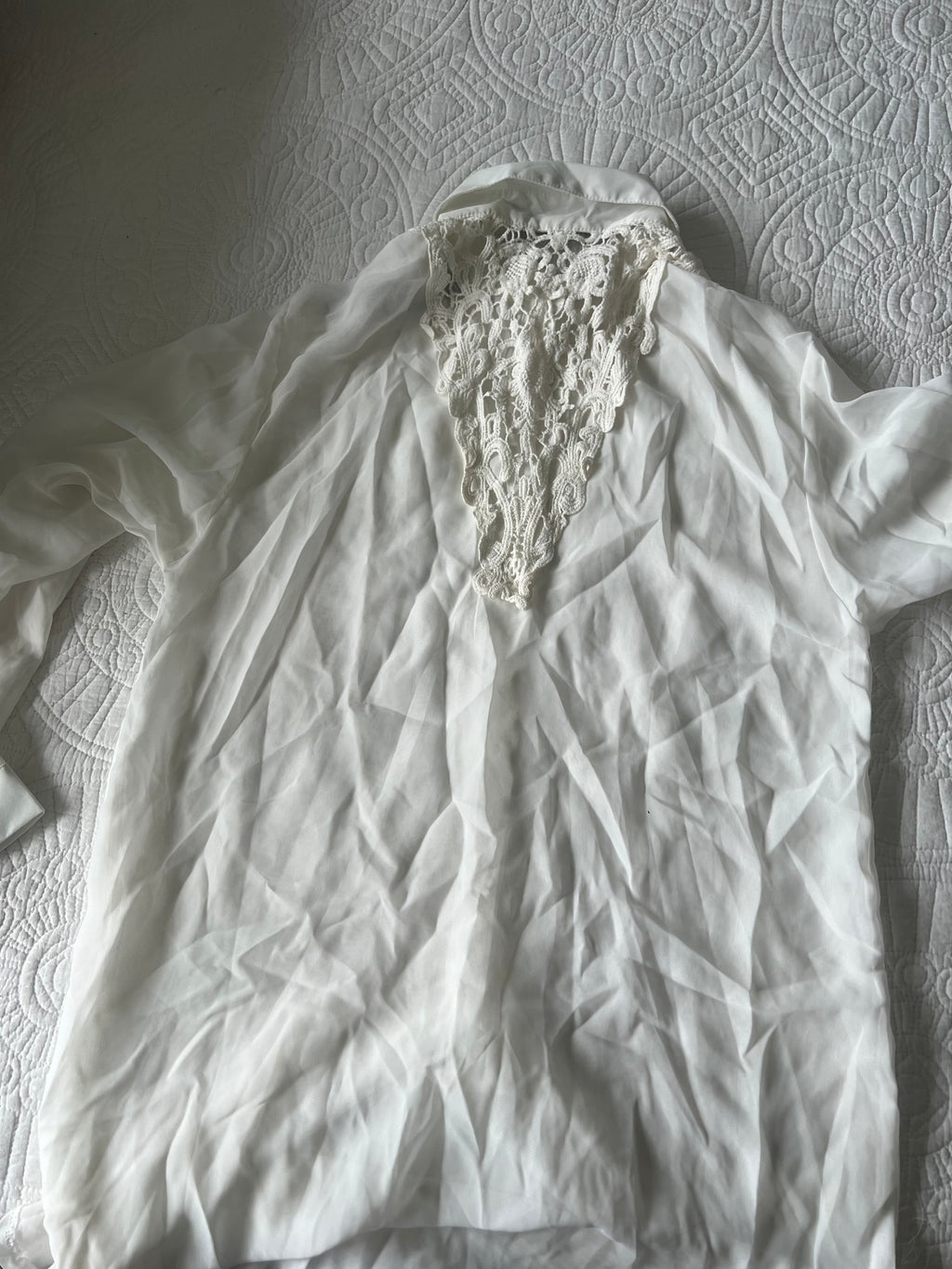 White sheer shirt with lace detail on the back