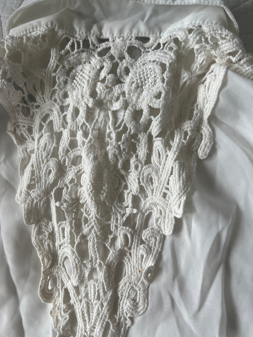 White sheer shirt with lace detail on the back
