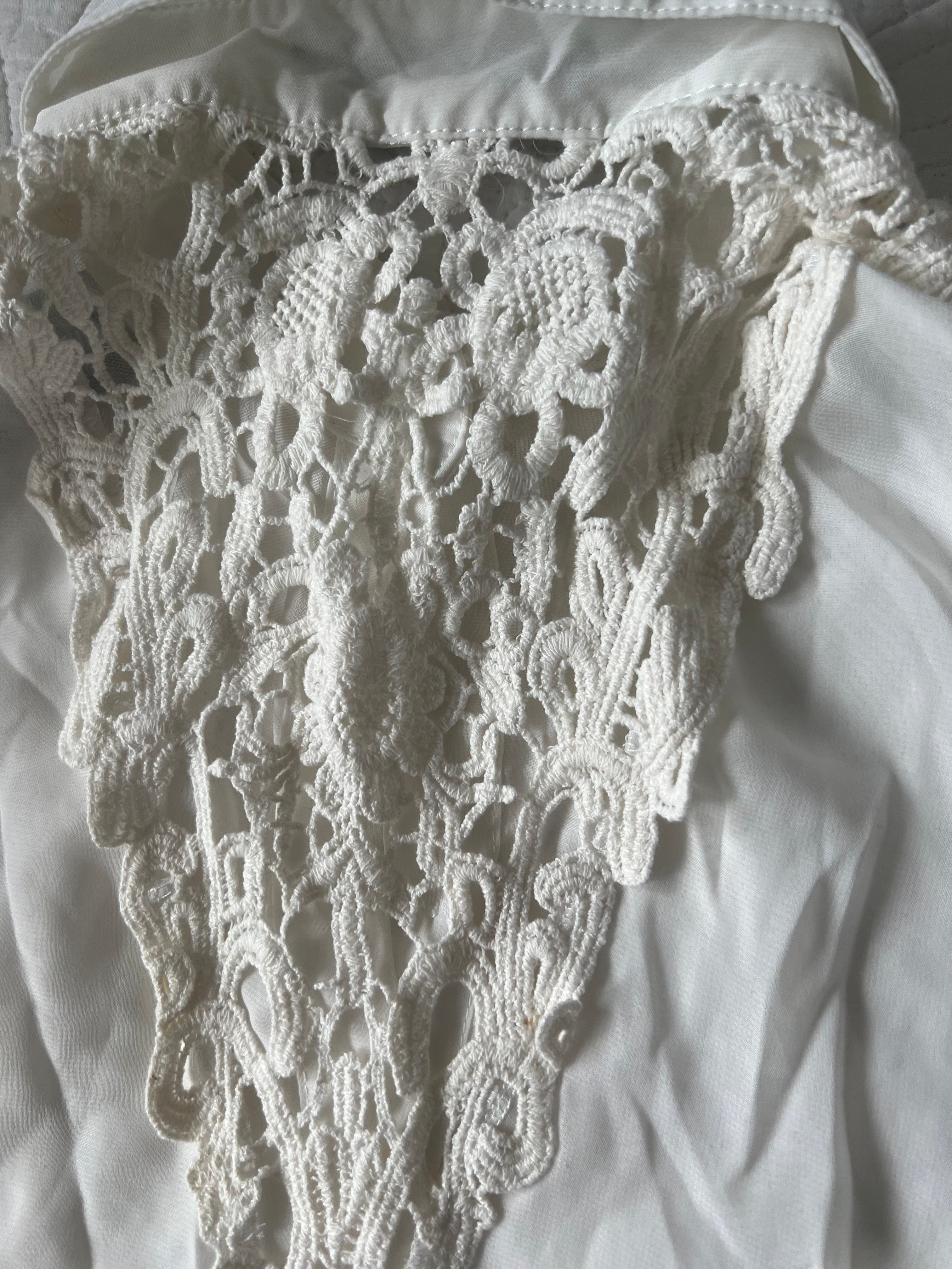 White sheer shirt with lace detail on the back