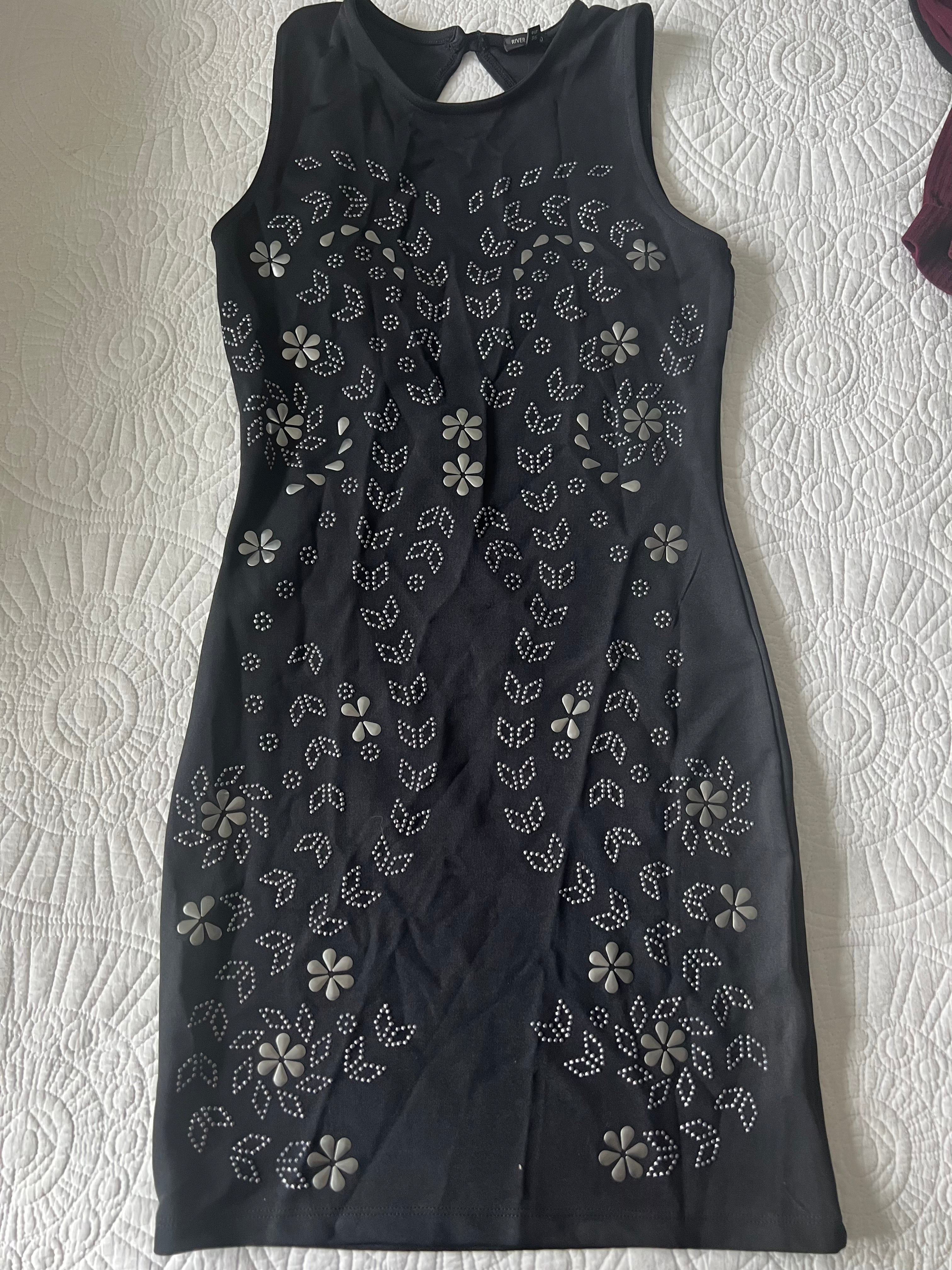 Black embellished dress with cut out back
