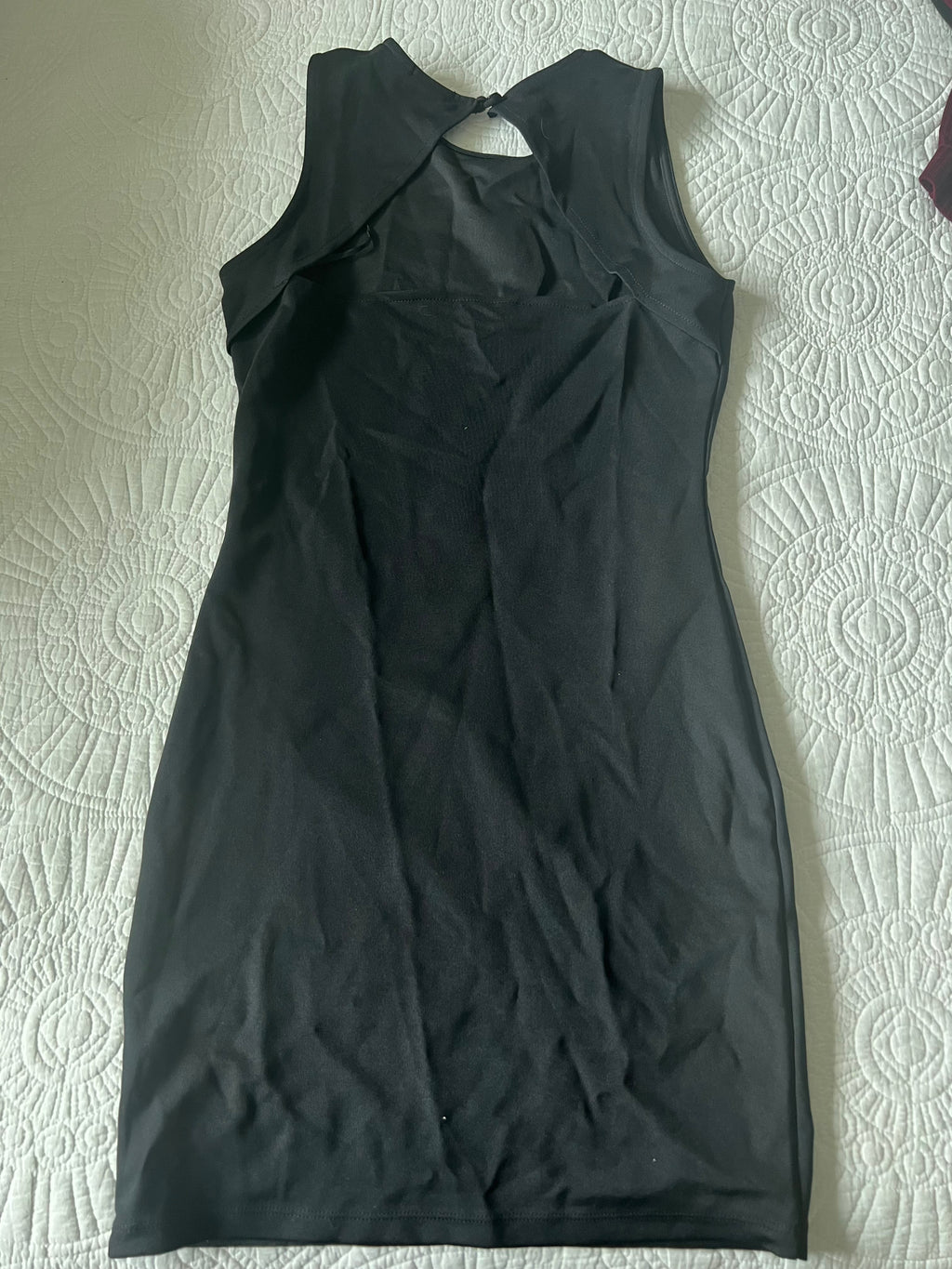 Black embellished dress with cut out back