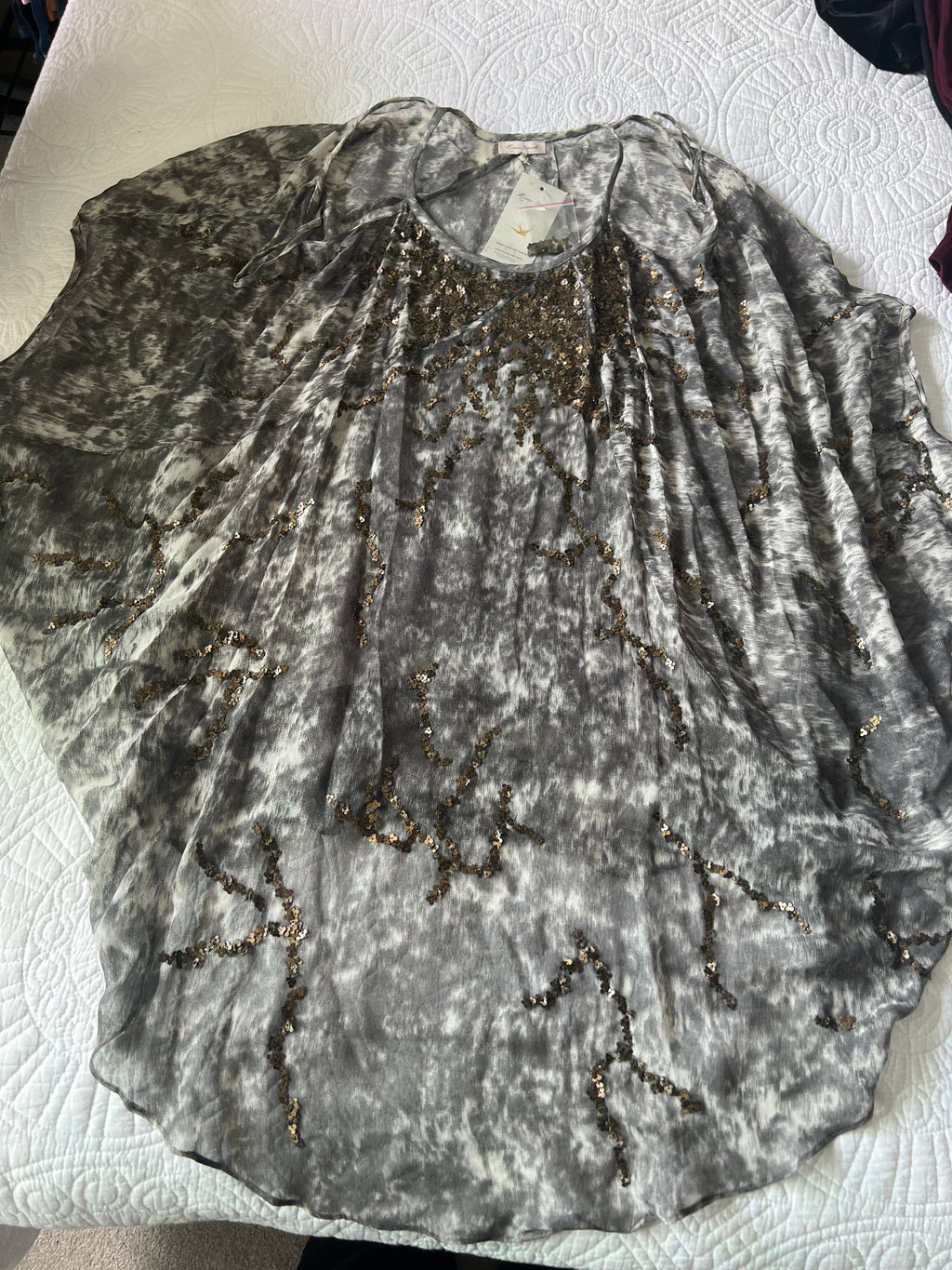 Grey Shawl with gold sequences