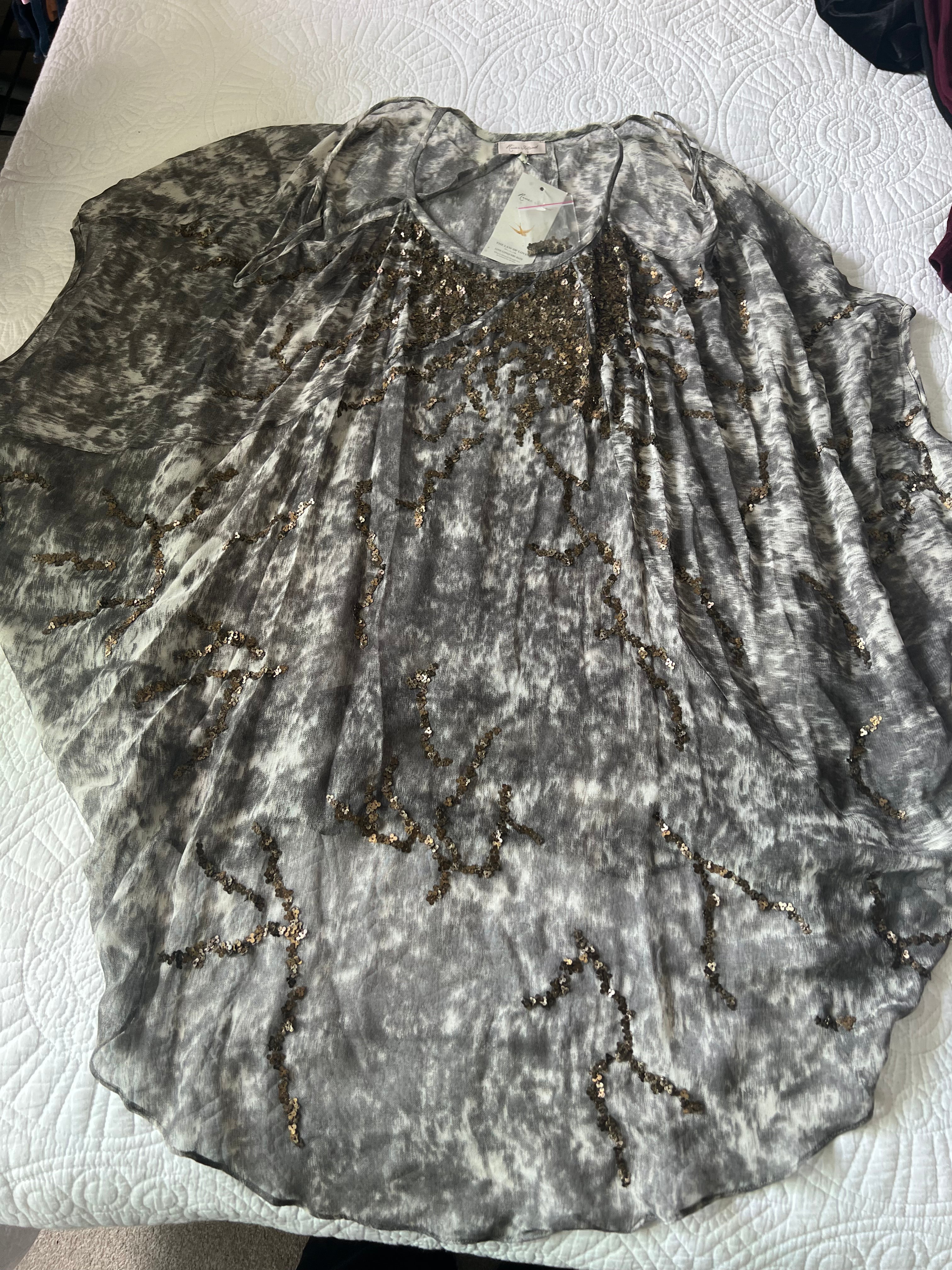 Grey Shawl with gold sequences