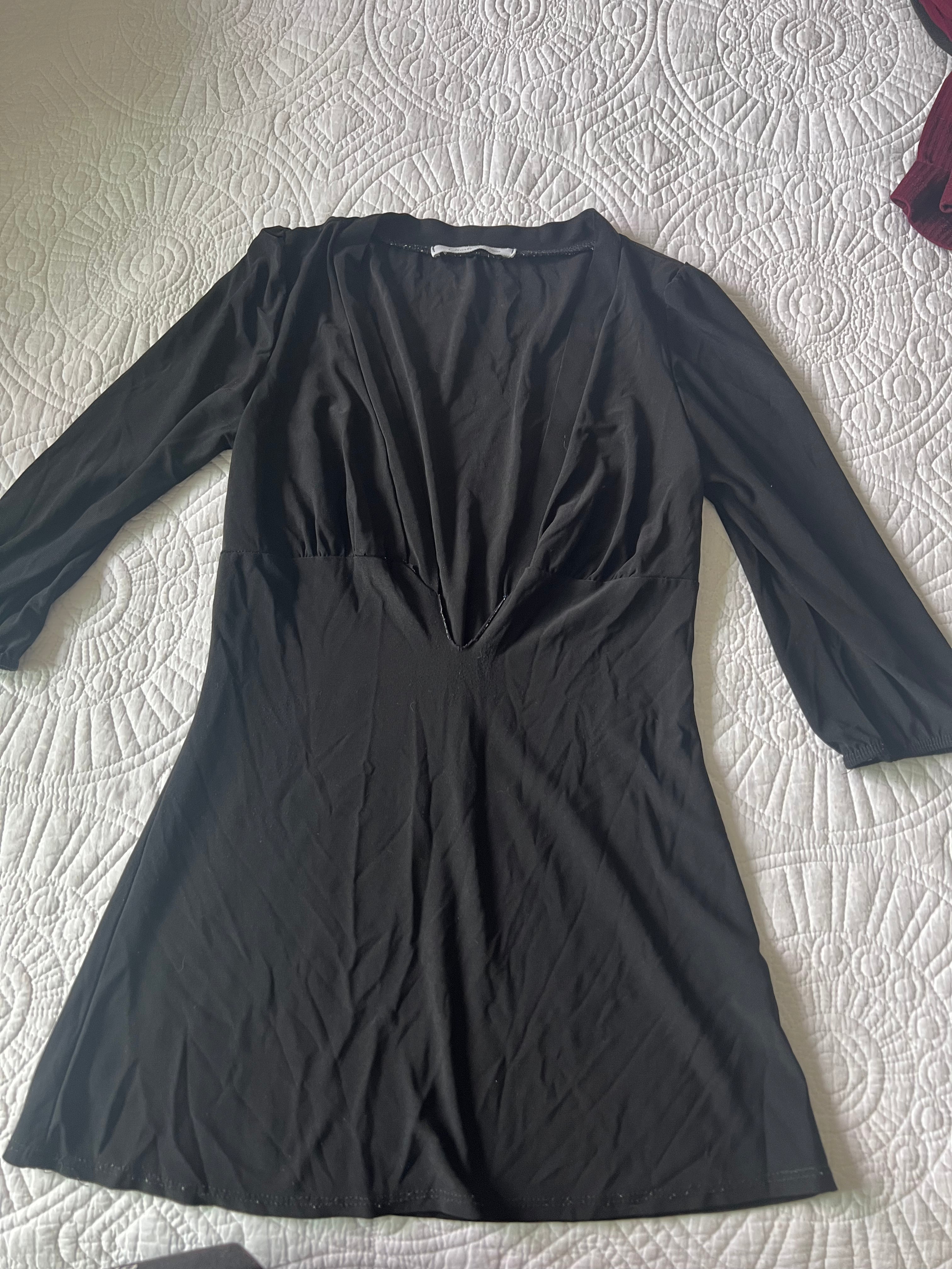 Black low cut mini dress