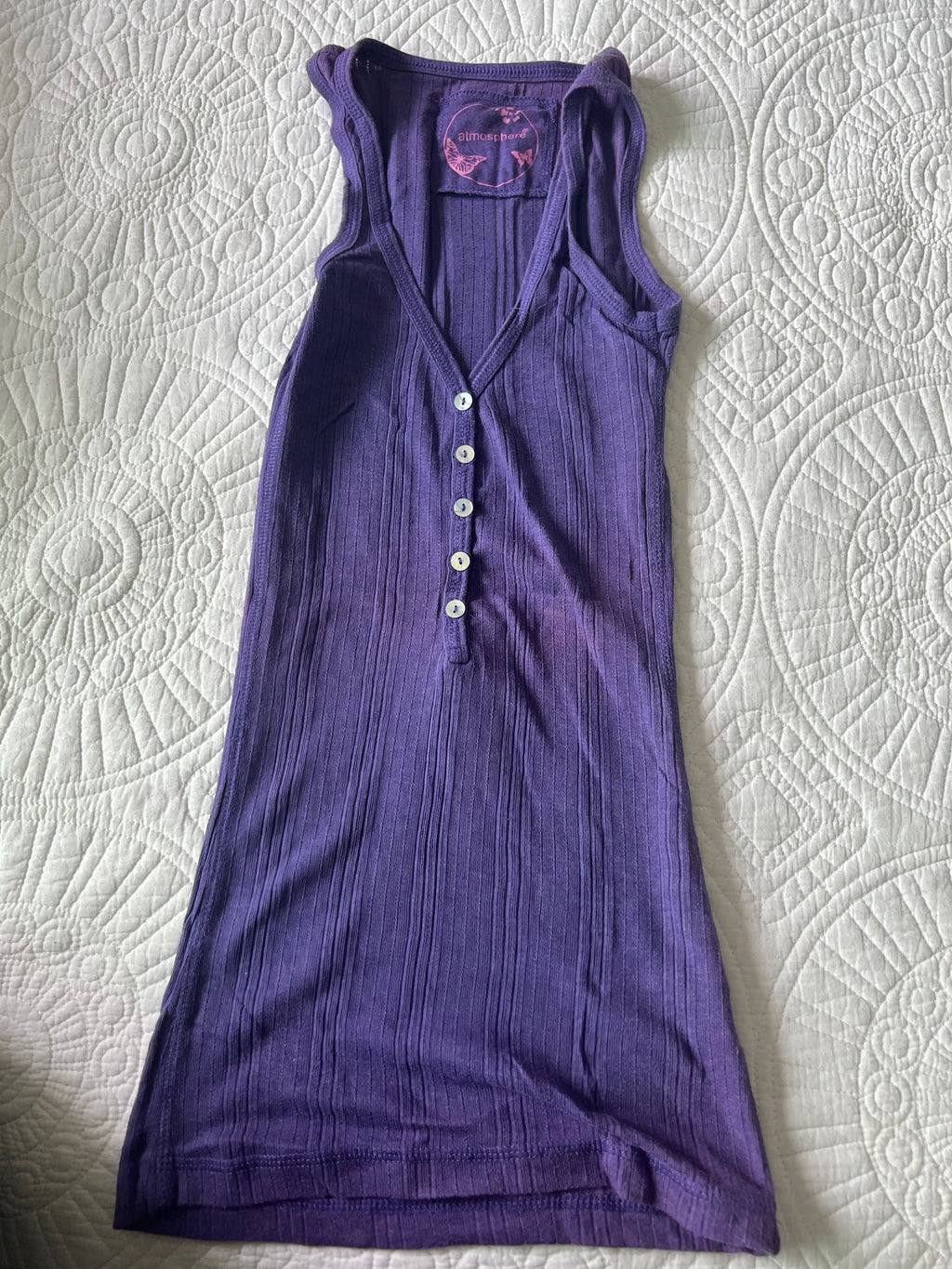 Purple ribbed vest with button detail