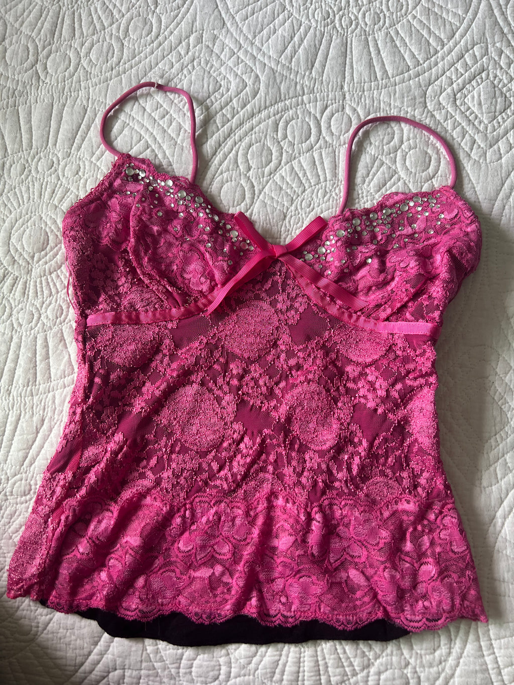 Pink lace top with spaghetti straps