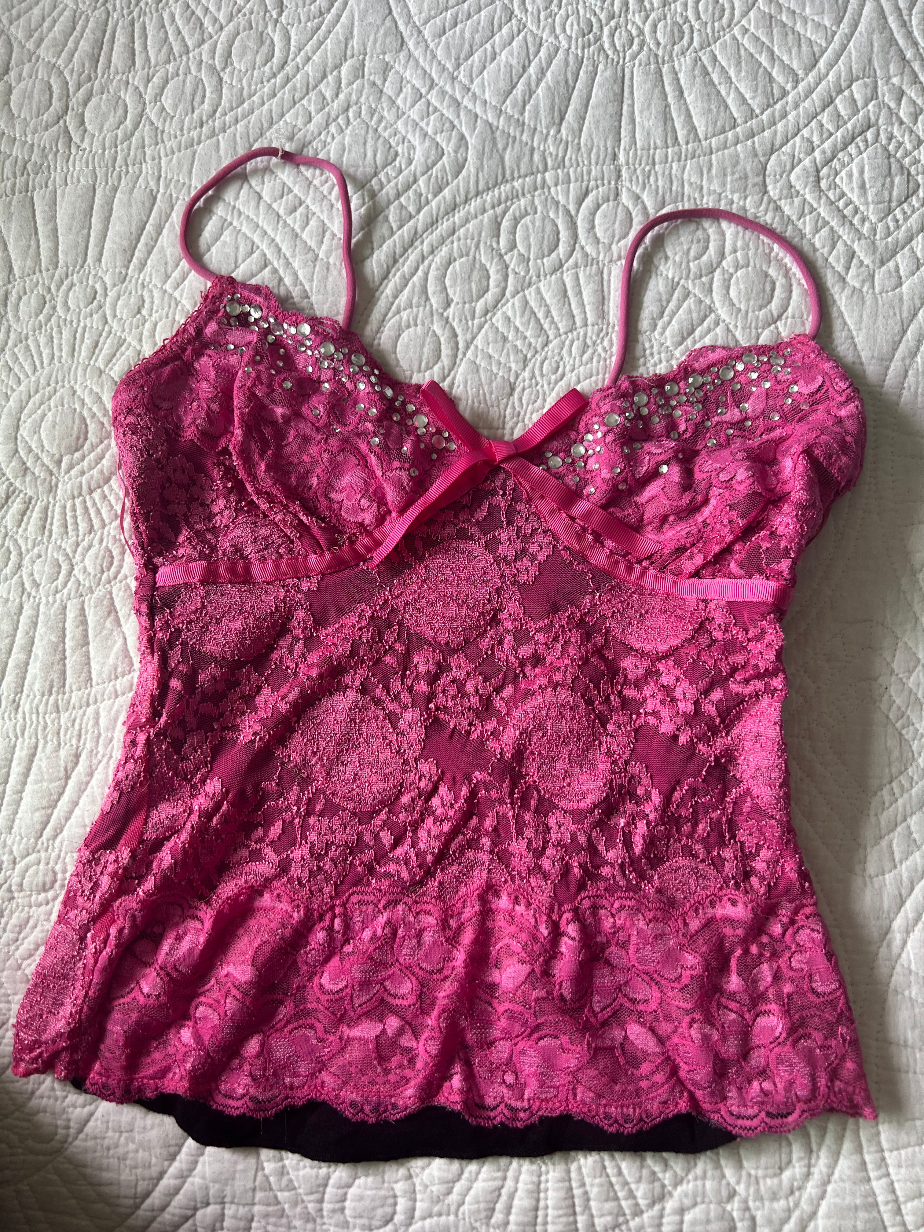 Pink lace top with spaghetti straps