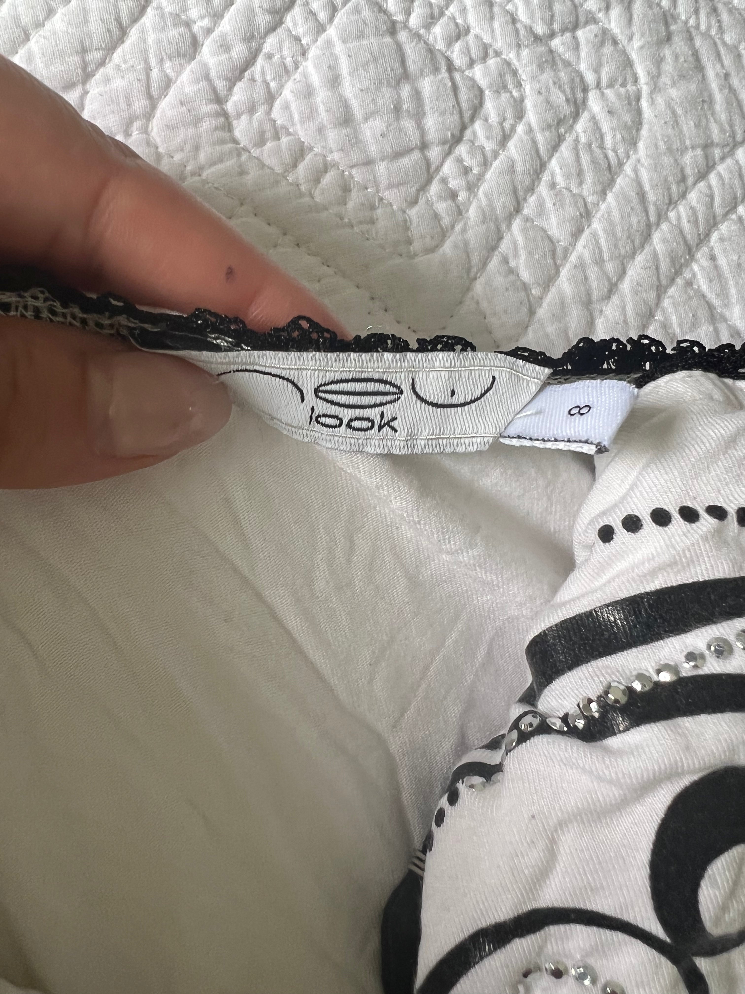 White & black top with hooks & jewels, Padded bra area