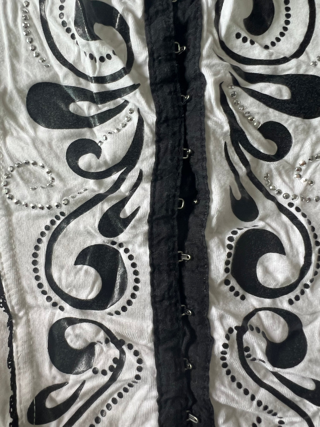 White & black top with hooks & jewels, Padded bra area